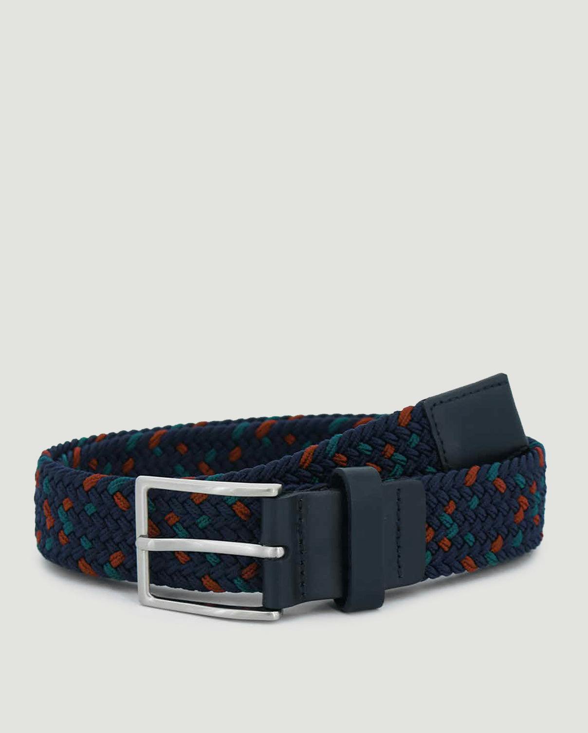 Larsson & Co Red Navy, & Teal Woven Casual Stretch Belt - L (36-38) - Navy