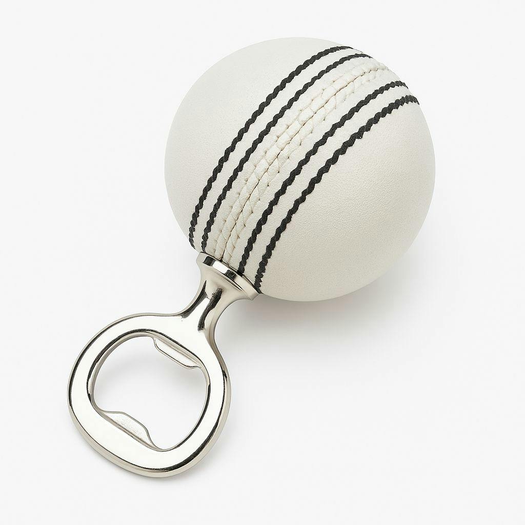 Rackhams White - Real Cricket Ball Bottle Opener Made From Genuine Leather For Cricket Fans