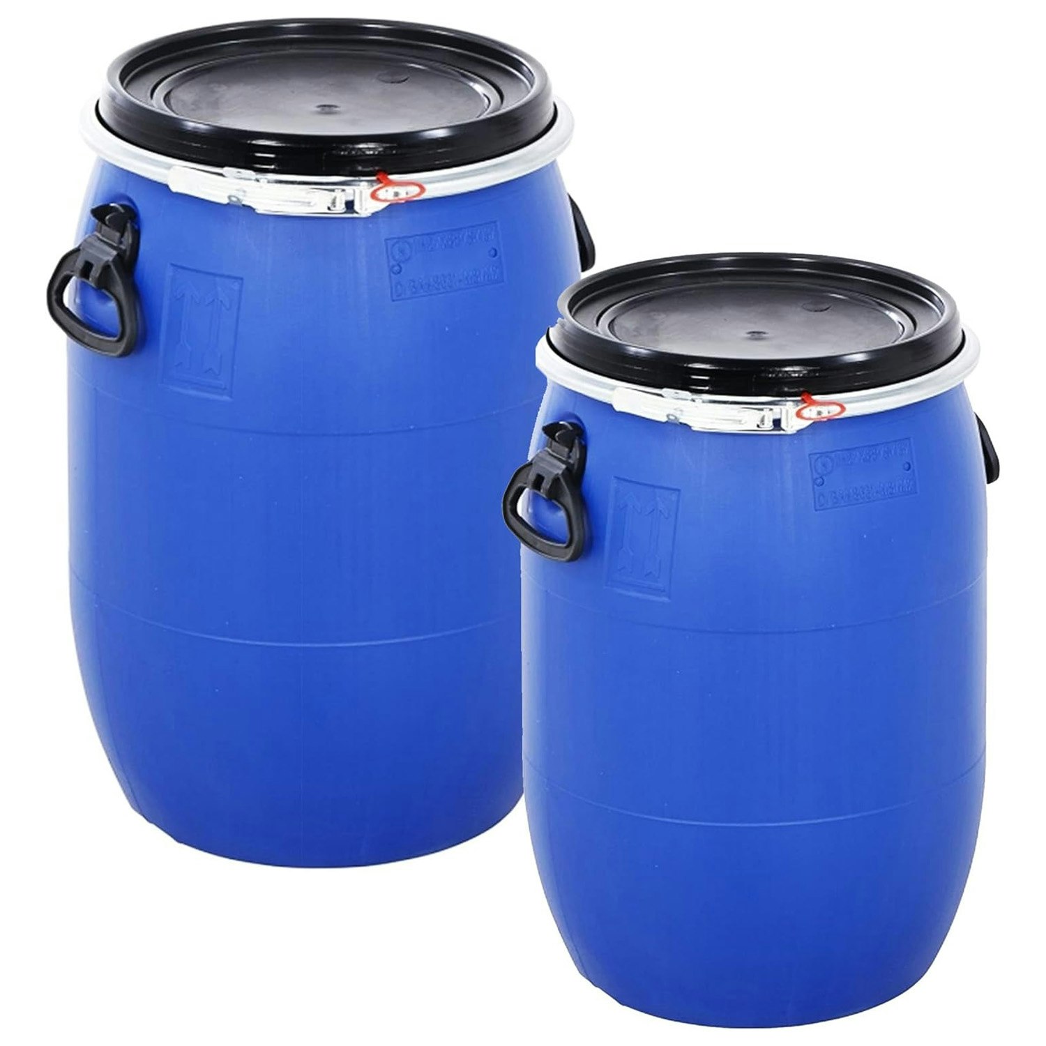 Rackhams Blue Plastic Open Top Storage Barrel Drum Keg With Lid & Latch Ring - 60 Litre
