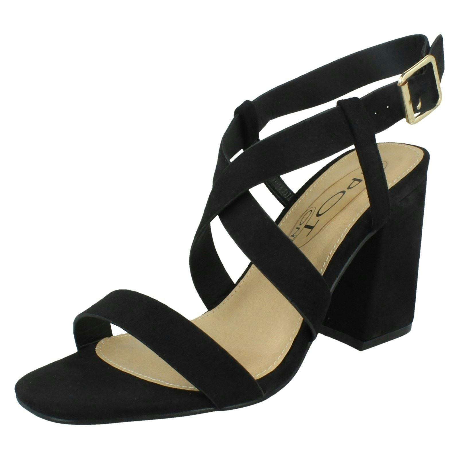 Spot On Women's Black Strappy Heeled Sandals F12011 - Uk 7