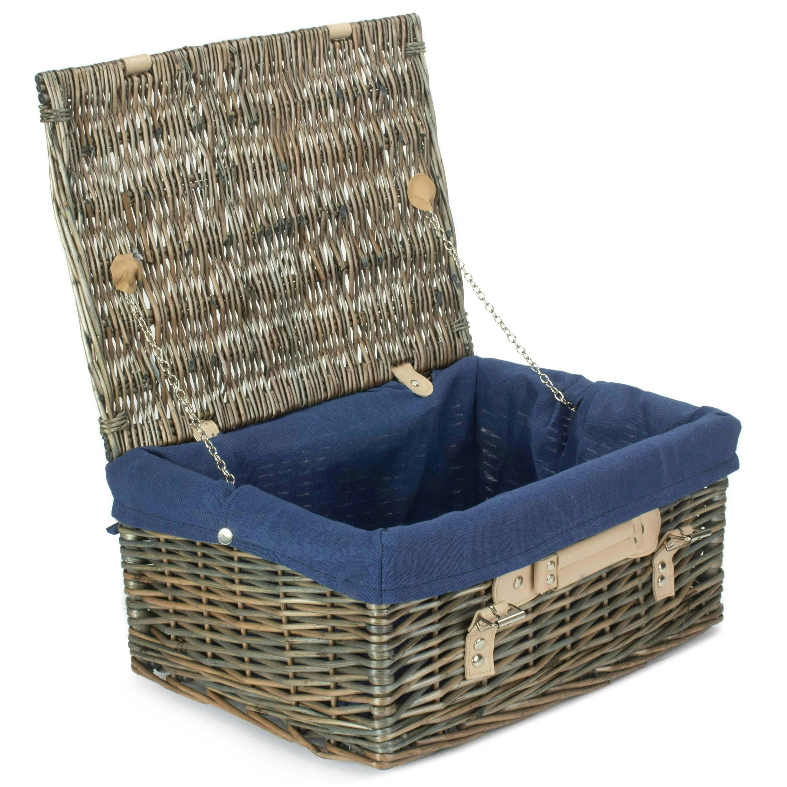 Red Hamper Red/Blue Hamper 41Cm Antique Wash Wicker Picnic Basket With Cotton Lining