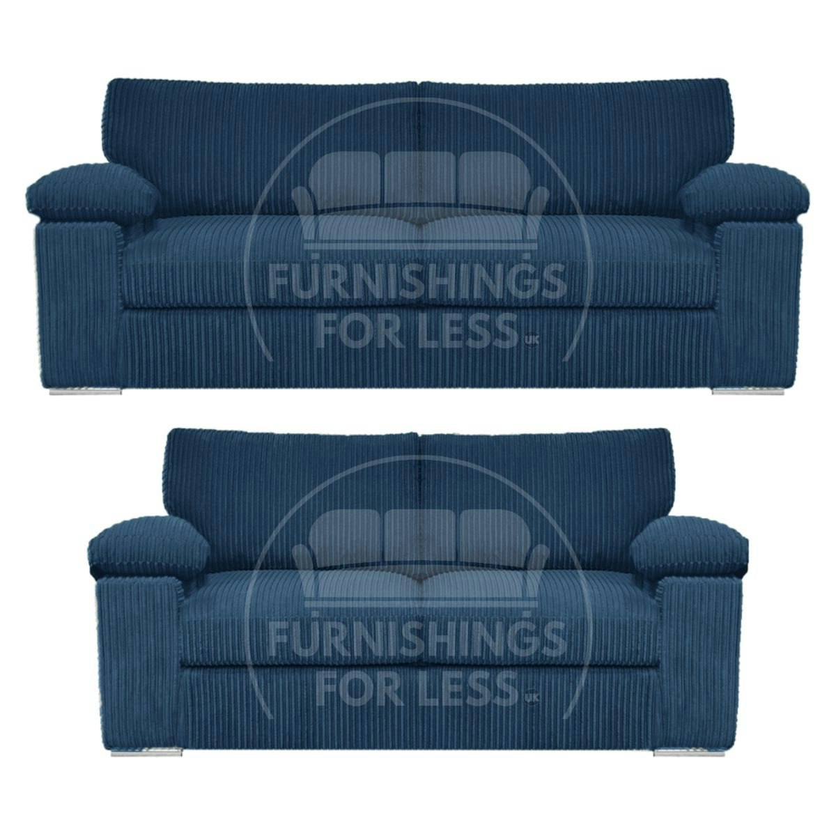 Furnishings For Less Blue Delta Full Jumbo Cord 3 + 2 Seater Sofa Suite - Marine