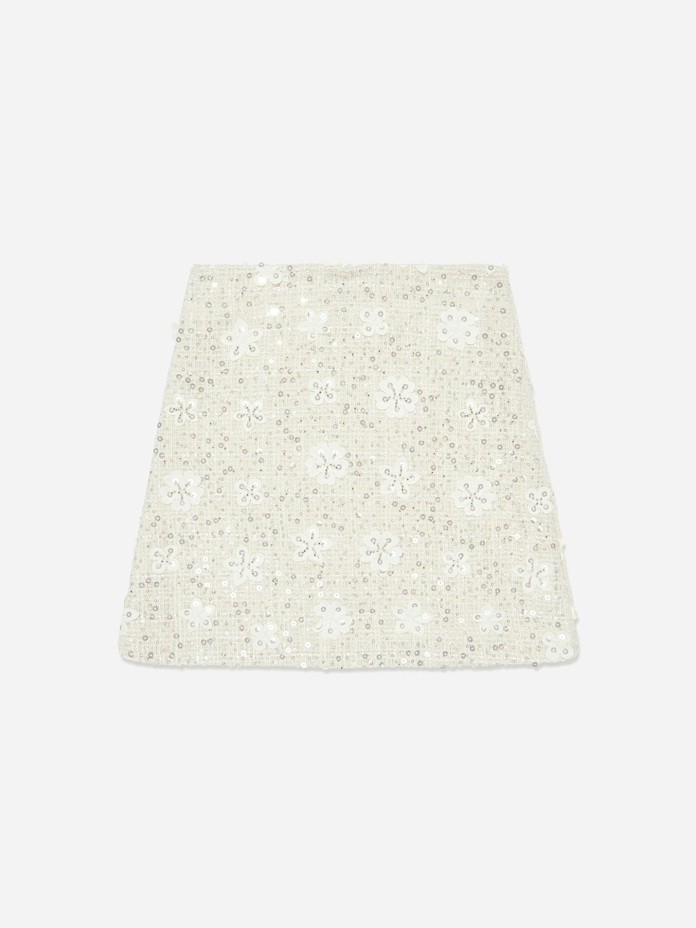 Mama Luma Girls White Sequin Embroidered Skirt In - 11 - 12 Yrs