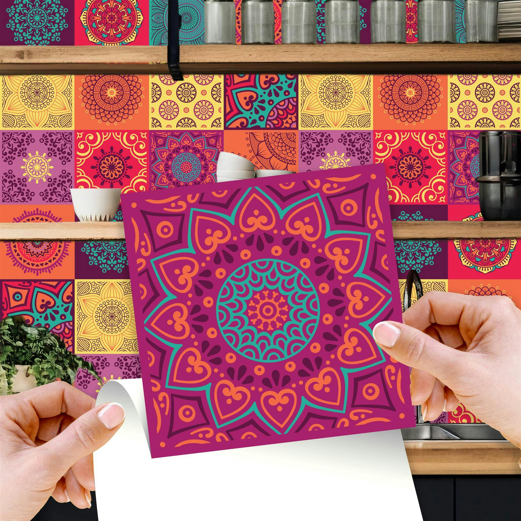 Rackhams Wt1509 - Colourful Mandala Tiles Wall Stickers - 15 Cm X 15 Cm - 24 Pcs.
