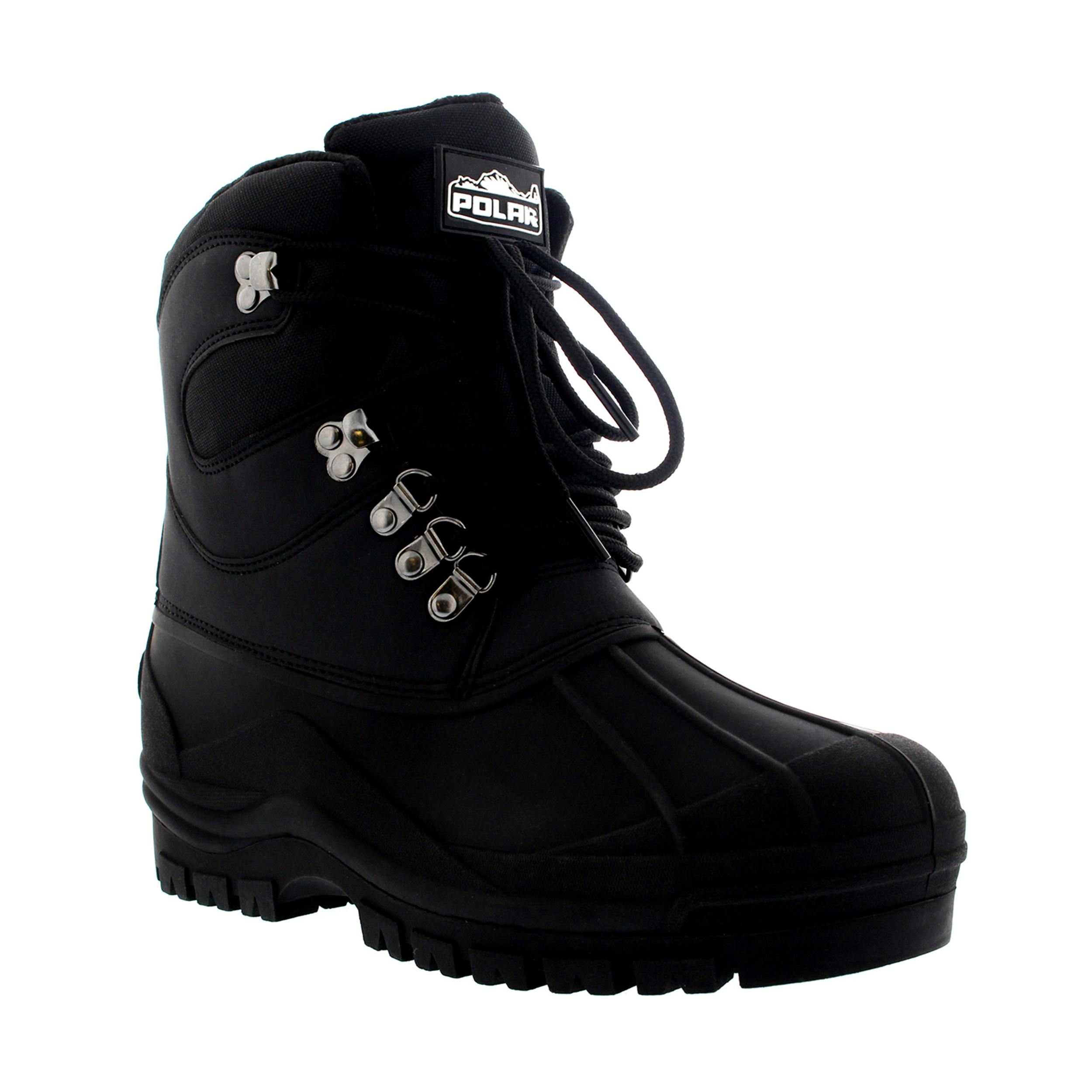 Viva Men's Black Polar Snow Boots - Rubber Sole, Lace-Up Closure & Fleece Lining - 7