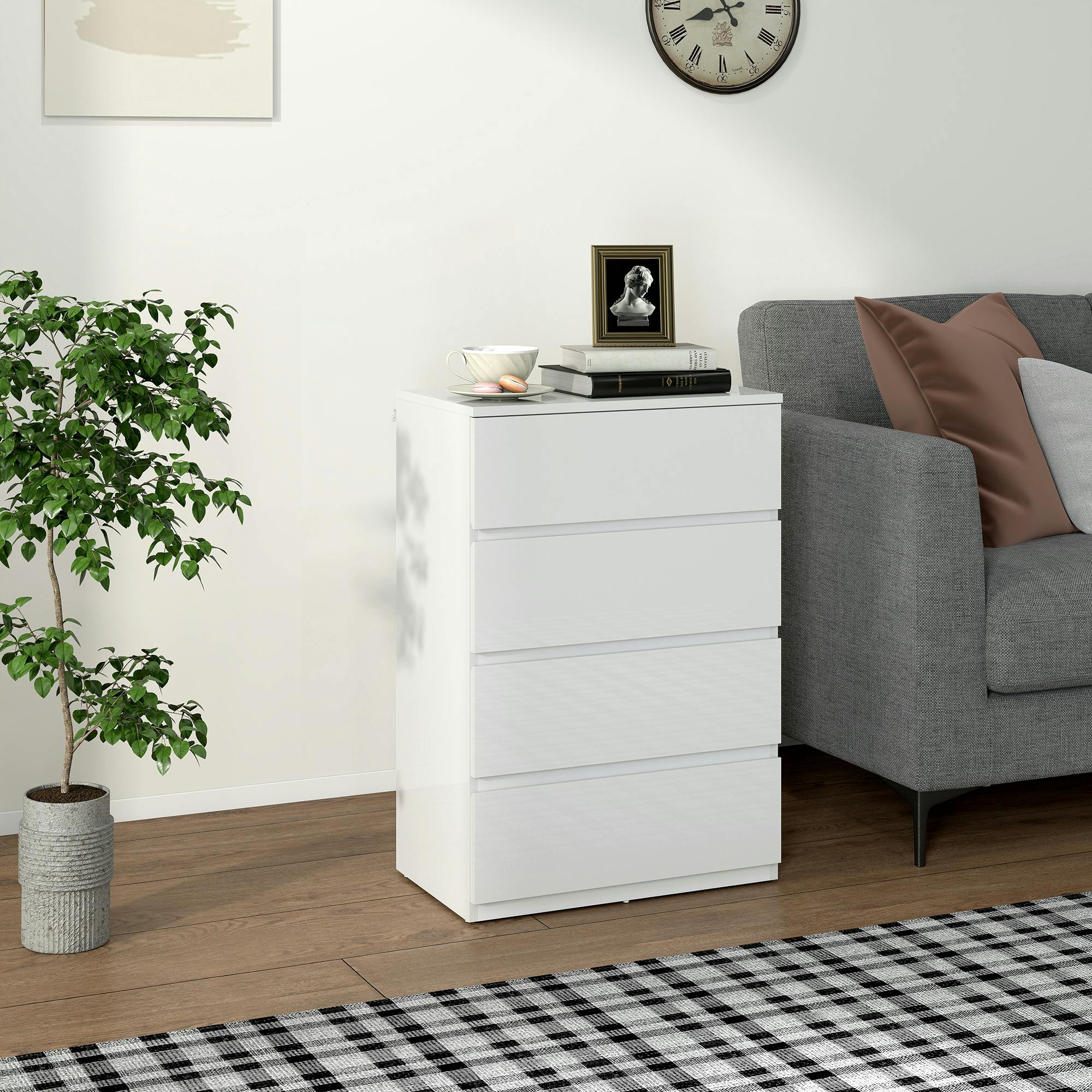 Rackhams White Bedroom Chest Of Drawers, High Gloss 4 Drawers Dresser, - 4 - Modern