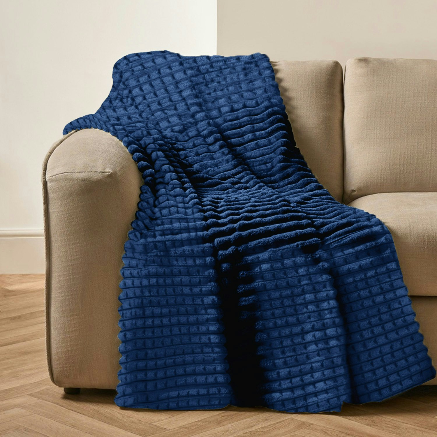 Velosso Chunky Cord Waffle Plush Heavy Blanket - 200Cm X 240Cm - Navy