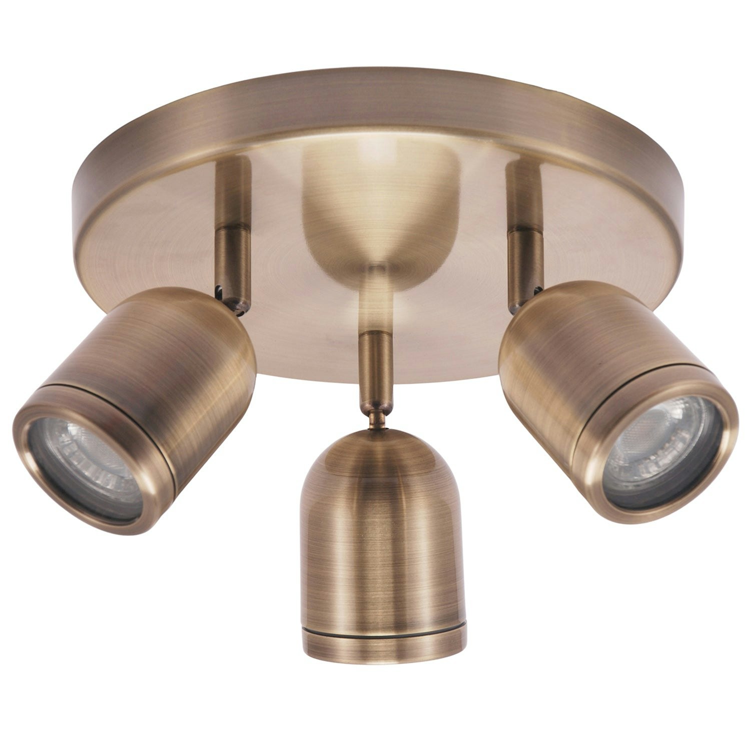 Happy Homewares Light Modern Triple Spot Ip44 Antique Brass Bath Ceiling With Adjustable Heads 22Cm