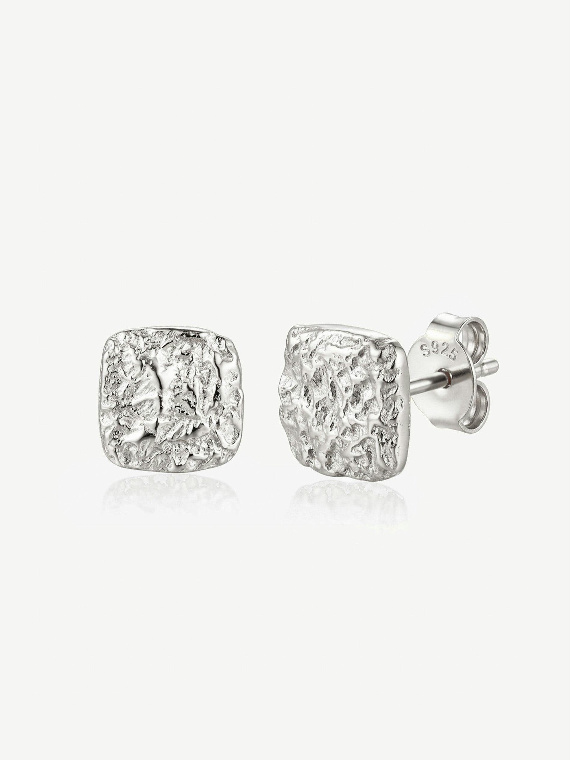 Muchv Silver Textured Square Stud Earrings