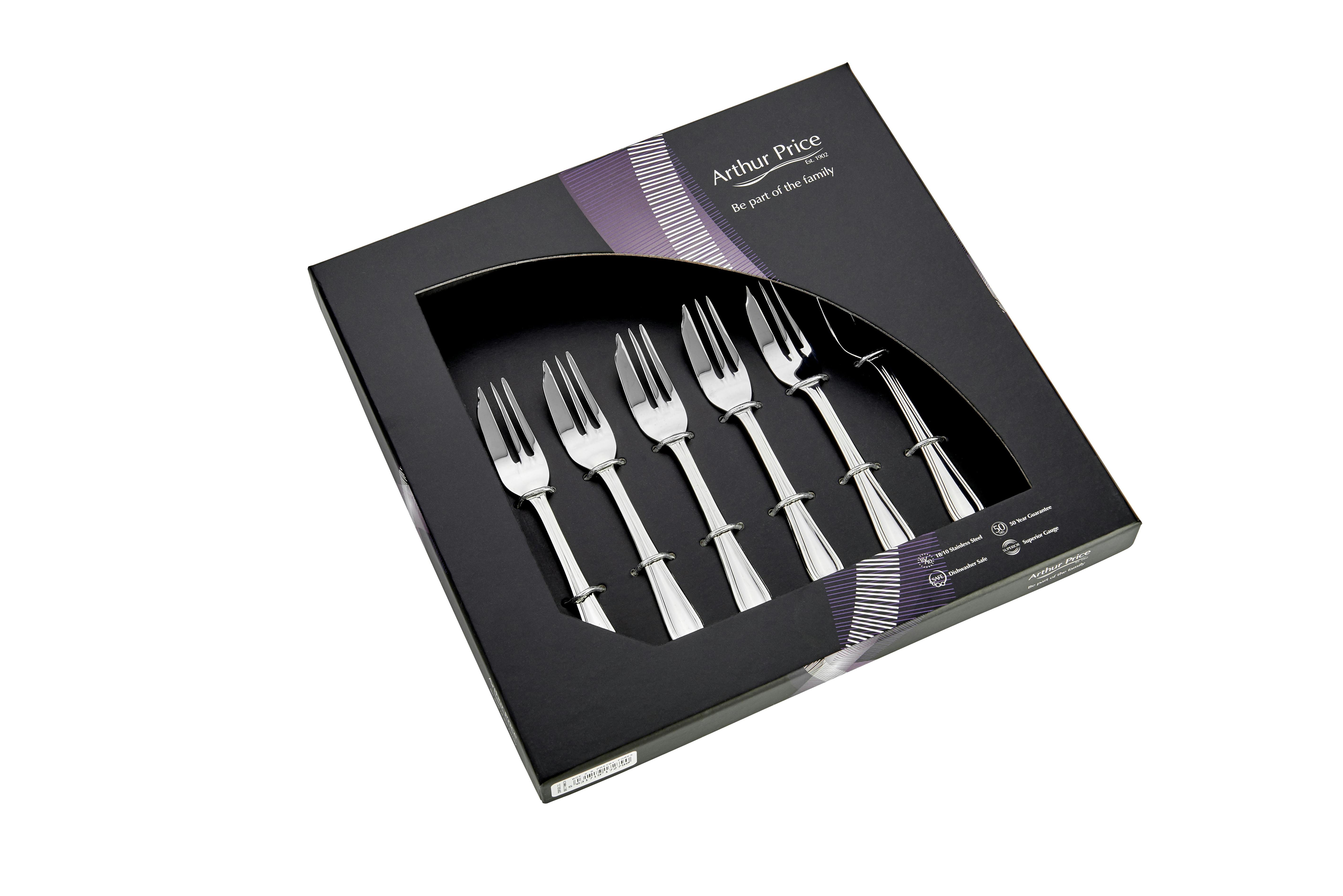 Rackhams 'Britannia' Stainless Steel Gift Boxed Set Of 6 Pastry Forks, Luxury Home Dining - 6 Pieces - Stainless Steel - 18/10 Stainless Steel