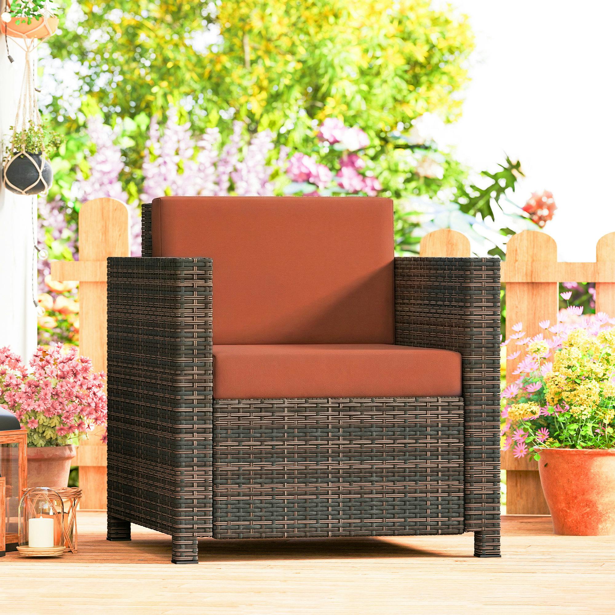 Outsunny Rattan Garden Armchair, Cushioned Single Rattan Chair - Rattan Garden Chair - 1 - Steel, Pe Rattan, Polyester