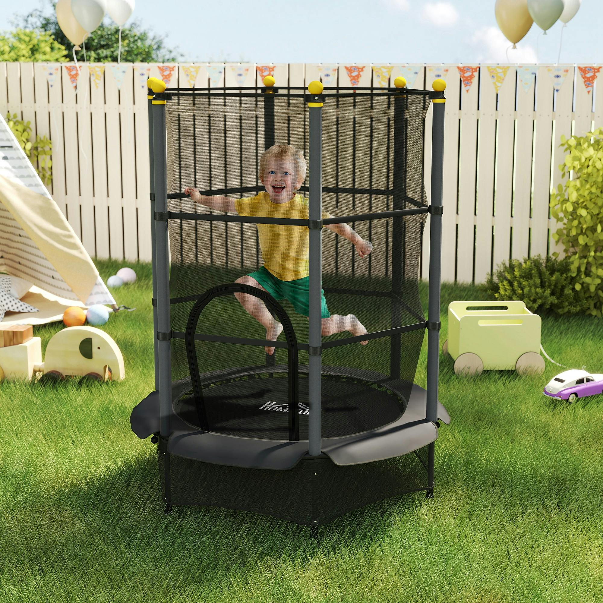Homcom 4.6Ft Kids Trampoline With Safety Enclosure For Ages 3-10 Years