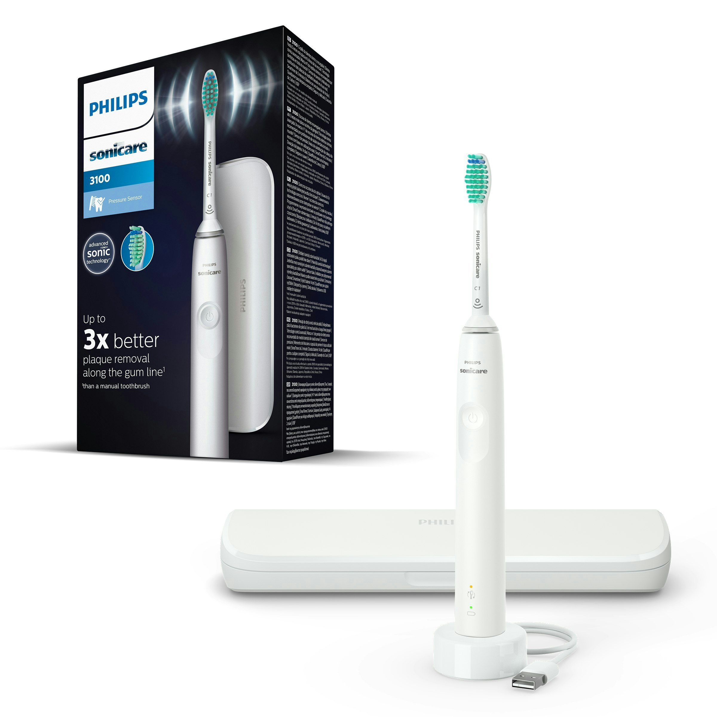Philips White Sonicare 3100 Hx3673/13 Electric Toothbrush - With Casse