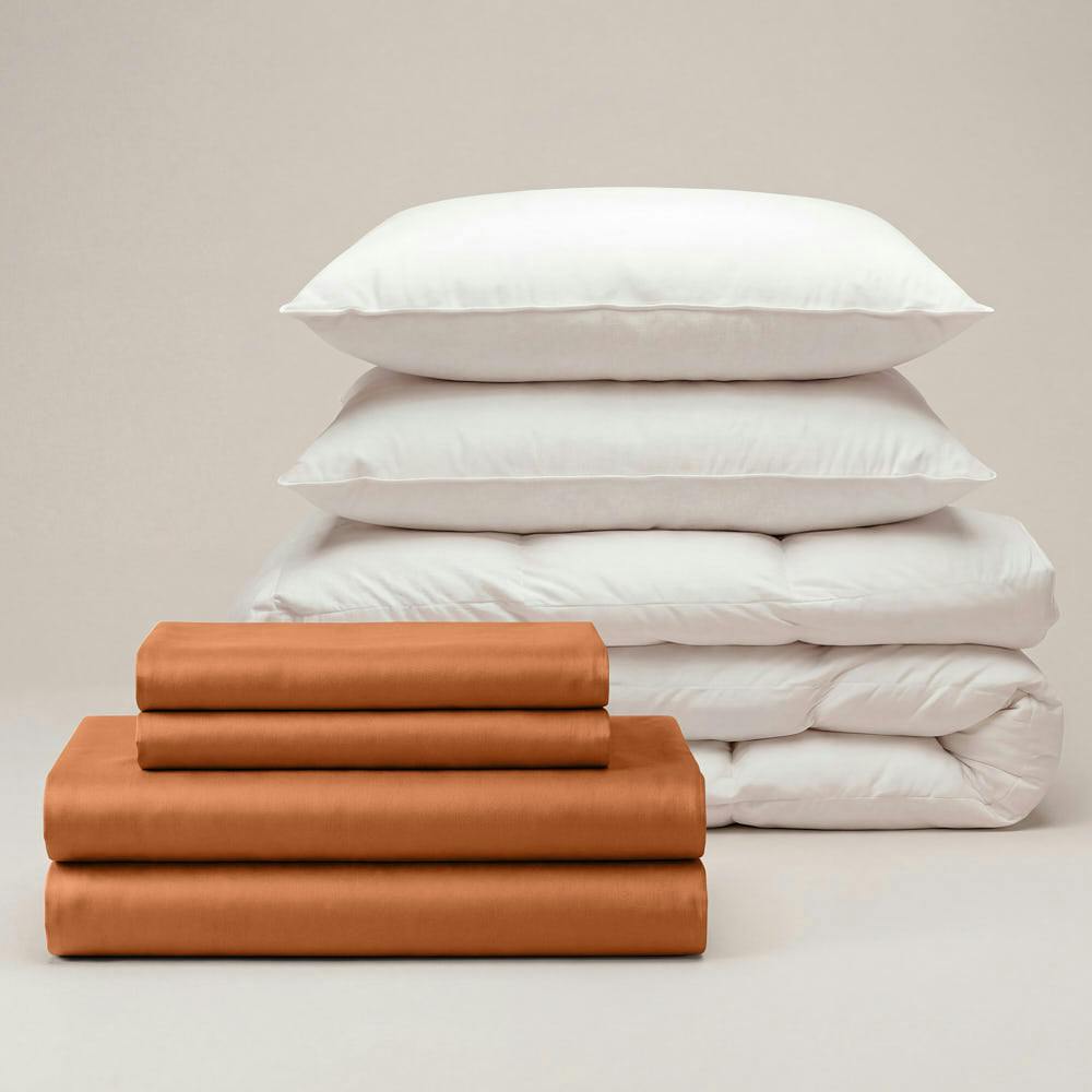Bedable White Sateen Move-In Bedding Set - Terracotta - Single - King