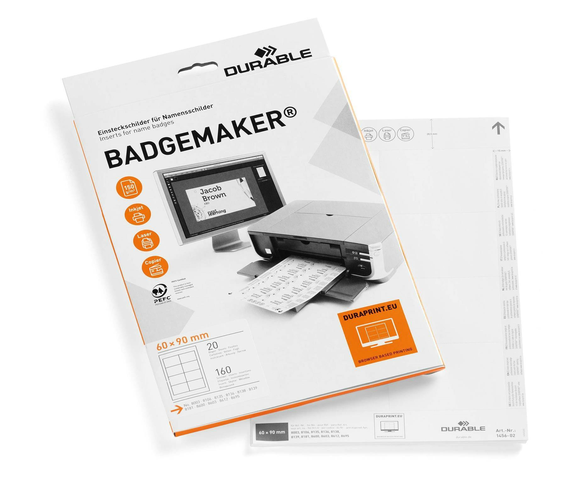 Durable Badgemaker Printable Name Badge Inserts | 160 Cards | 60X90mm