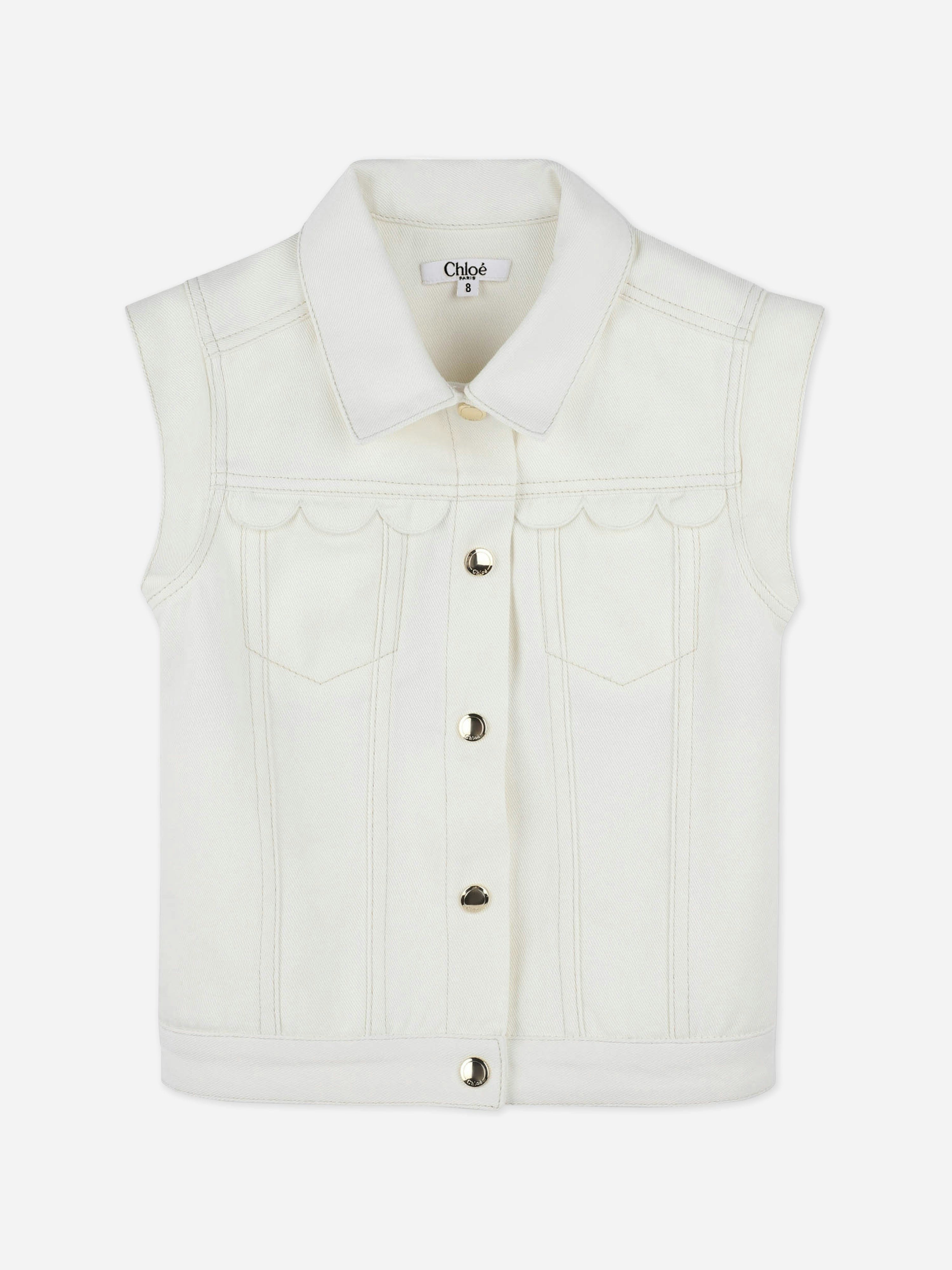 Chloé Girls Ivory Scalloped Gilet In - 4 Yrs