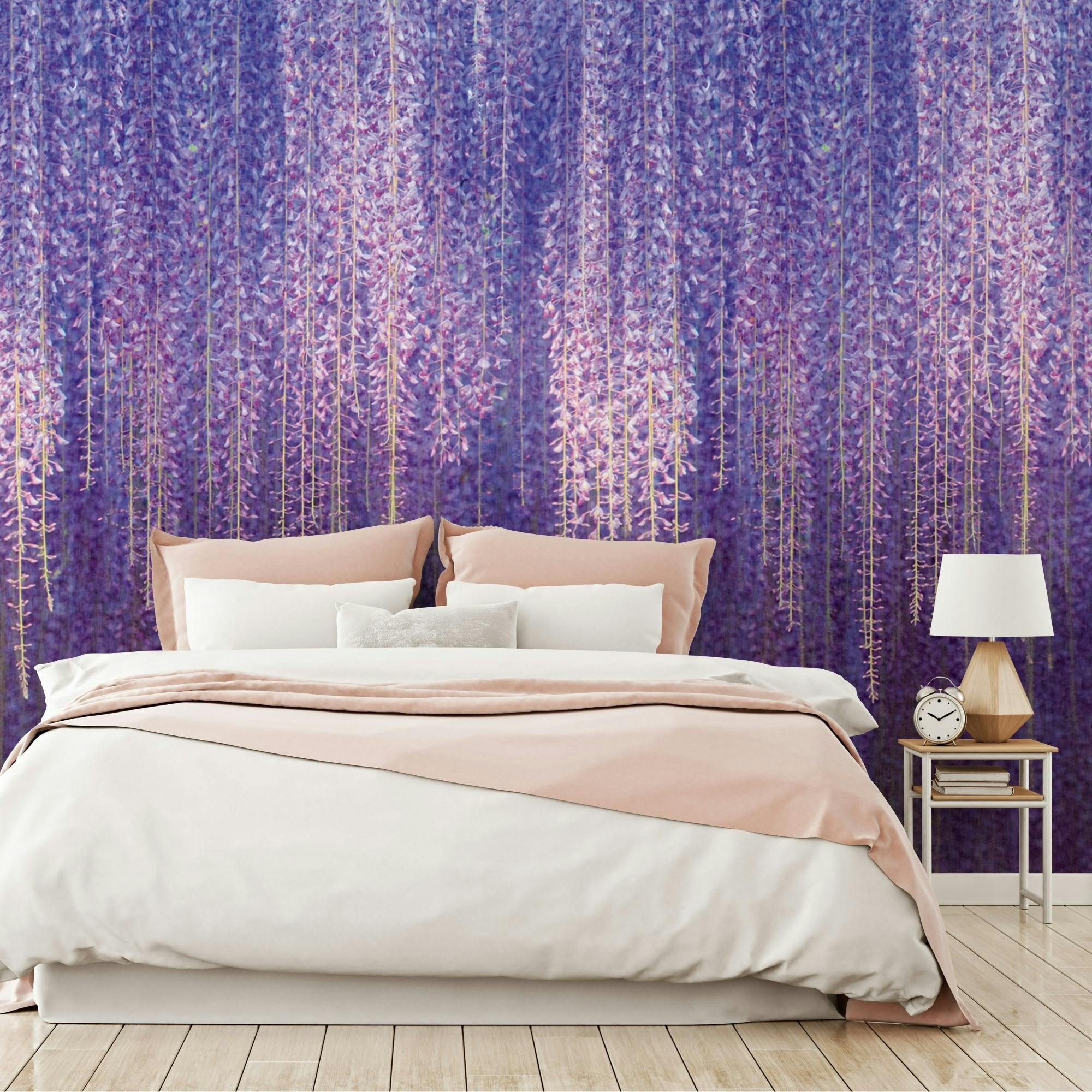 Grandeco Wisteria/Purple Cascading Flowers 3 Panel Repeatable Wallpaper Mural, 1.59 X 2.8M,