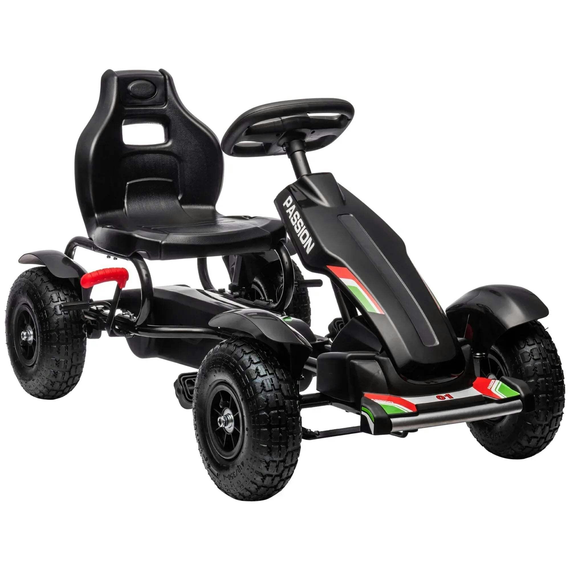 Homcom Black Children Pedal Go Kart W/ Adjustable Seat, Inflatable Tyres - Image 5