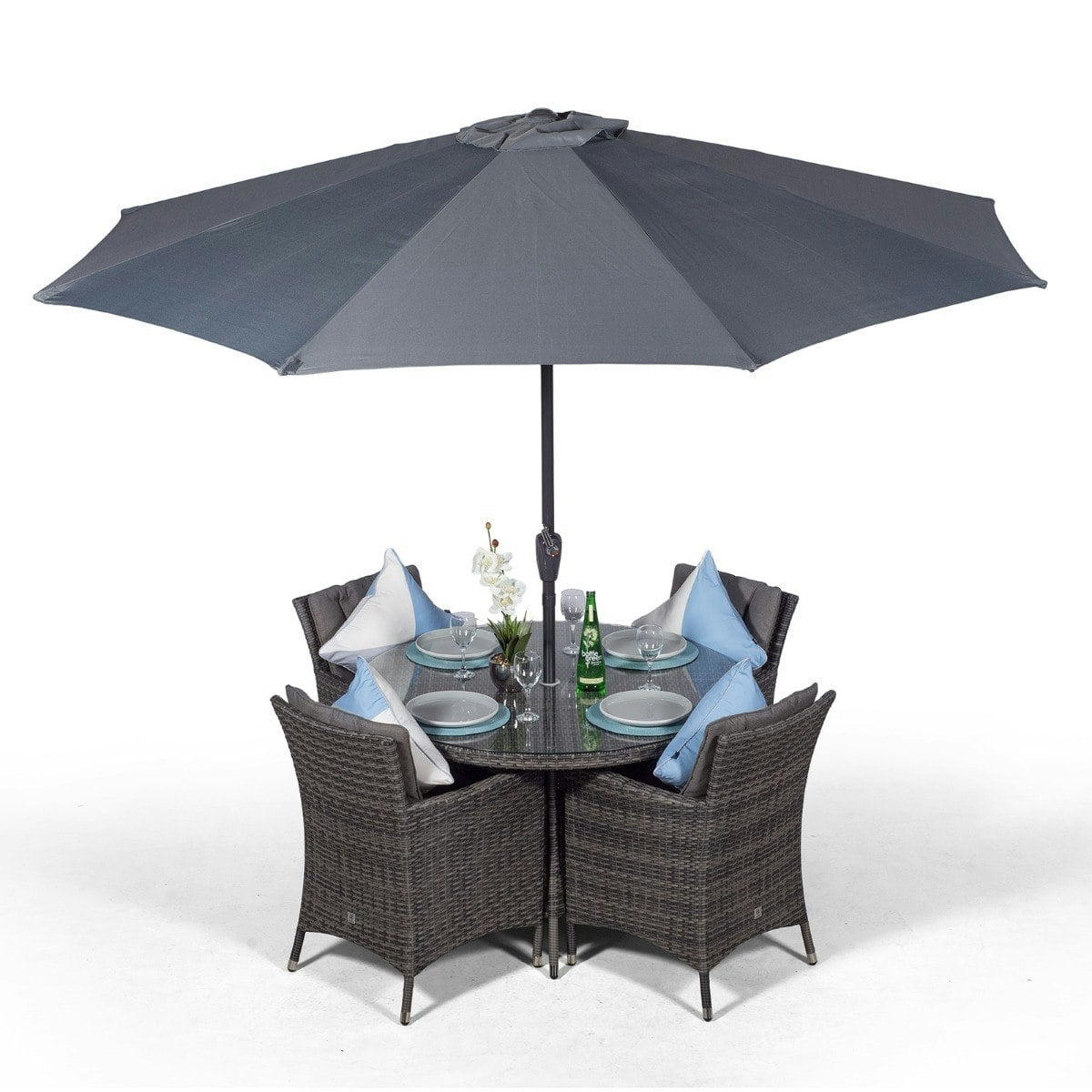 Giardino Grey Savannah Round 4 Seater Rattan Patio Dining Set - 1