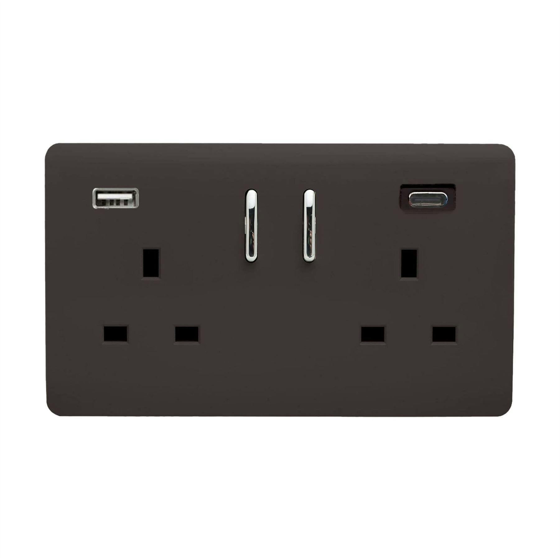 Trendi Switch Dark/Brown 2 Gang Usb 3100Ma Type A & C Usb Plug Socket In Mocha