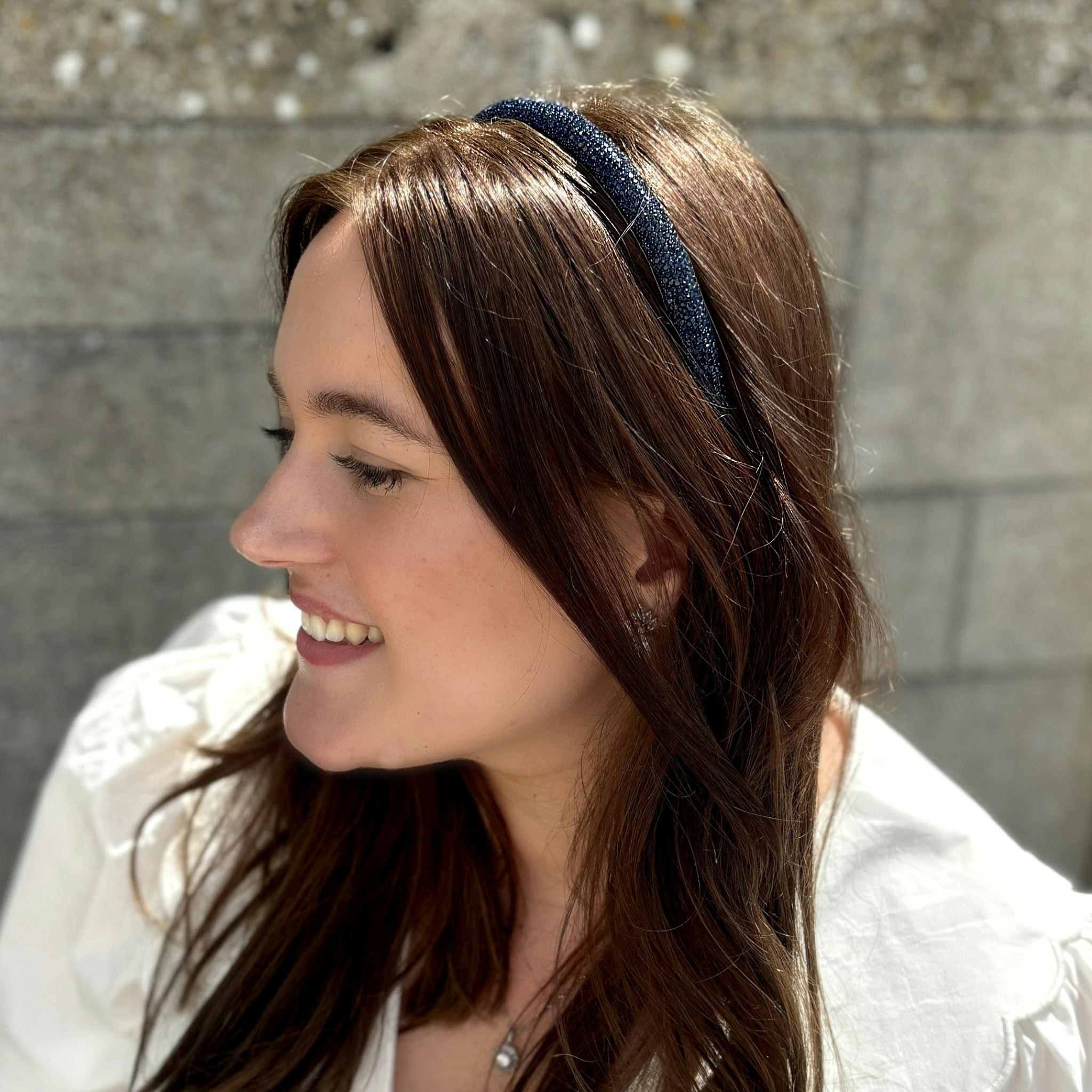 Queenmee Accessories Blue Navy Hair Band Slim Sparkly