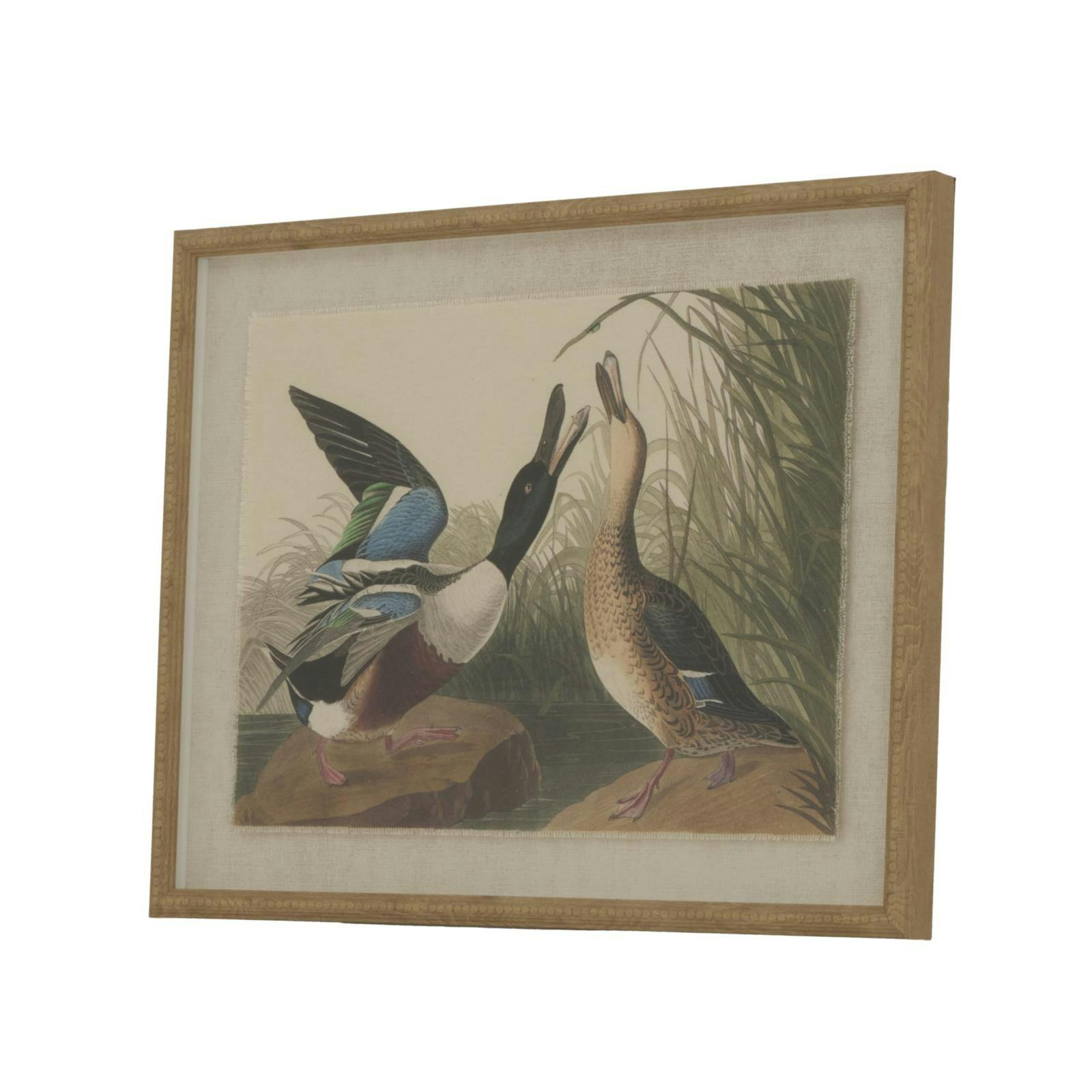 Hill Interiors Brown/White/Black Flora & Fauna Collection Mallards Beaded Linen Framed Wall Art - 50Cm X 2Cm X 40Cm