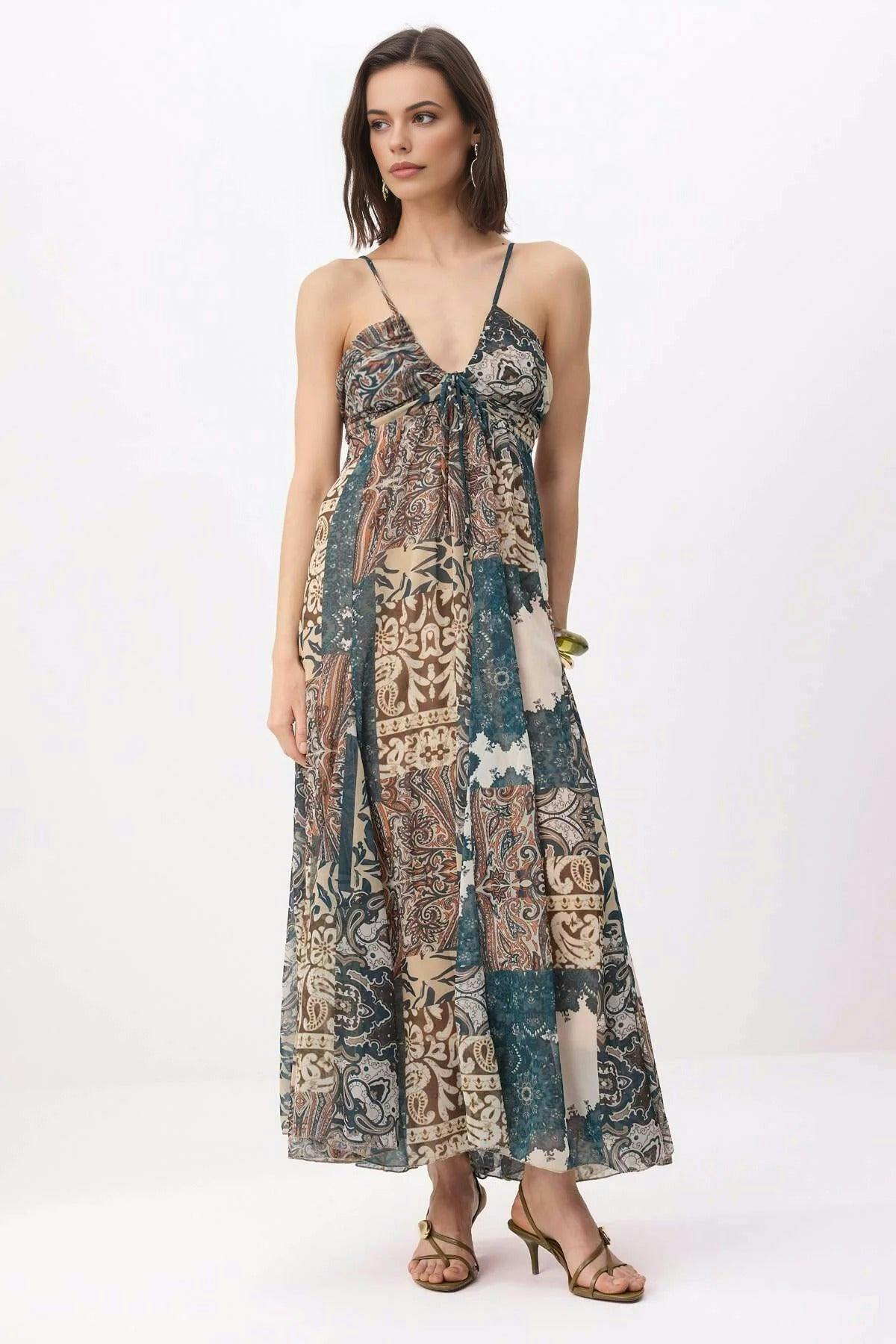 Wovcor Shawl Pattern Maxi Woven Dress - Multi - L