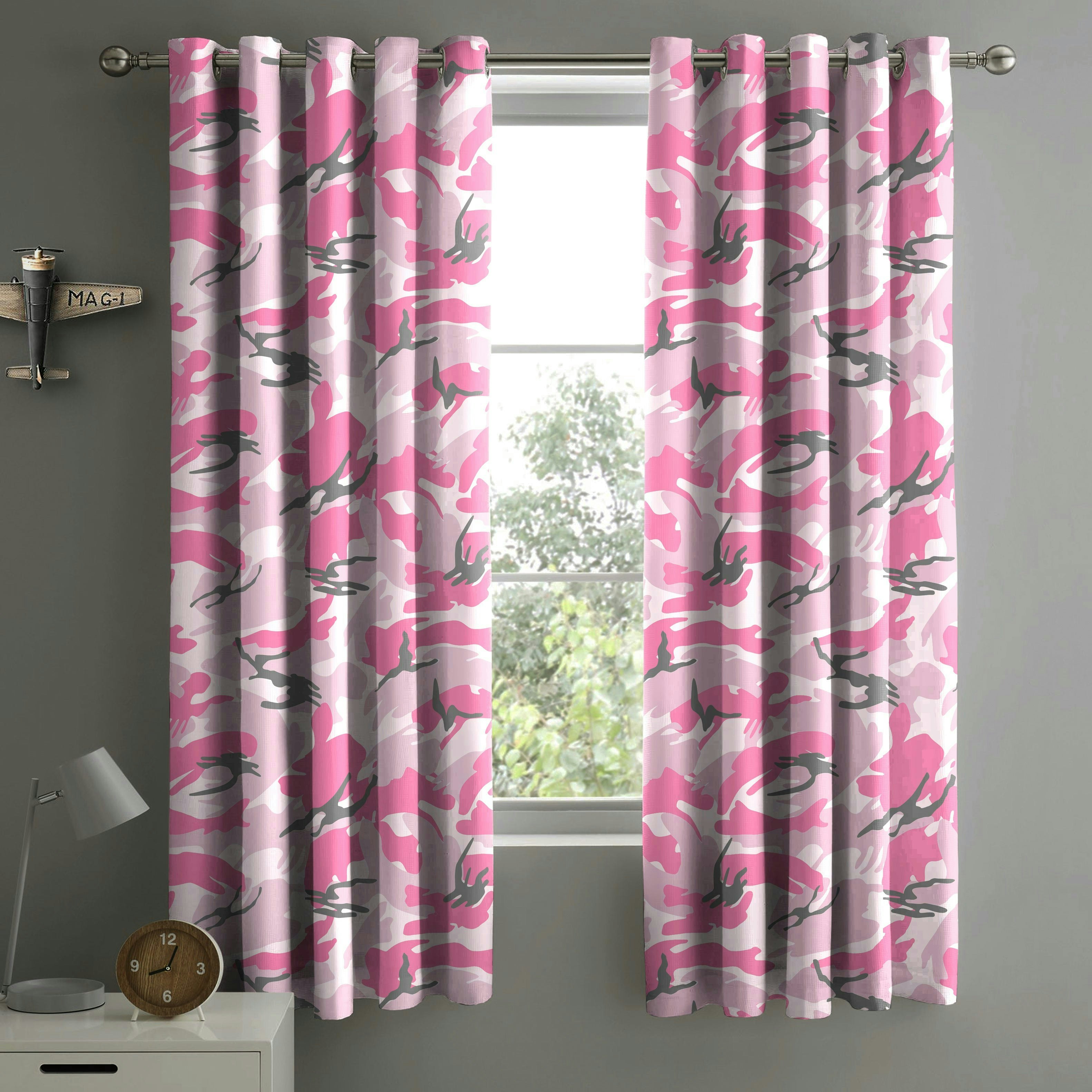 Velosso Pink Camouflage Eyelet Curtains - 168Cm X 137Cm