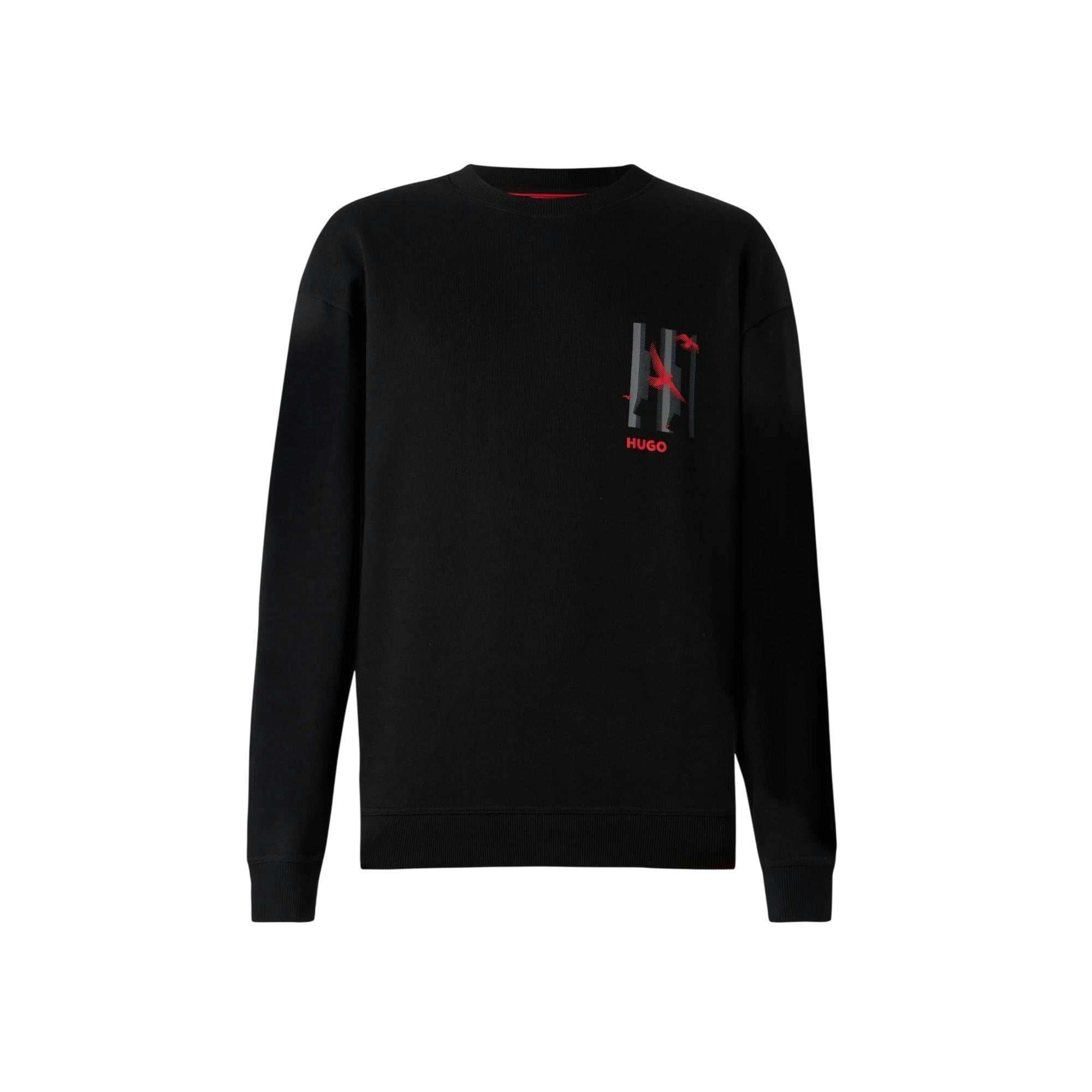 Hugo Men's Black Graphic Print Drop Shoulder Regular Sweatshirt - S - 100% Mixed