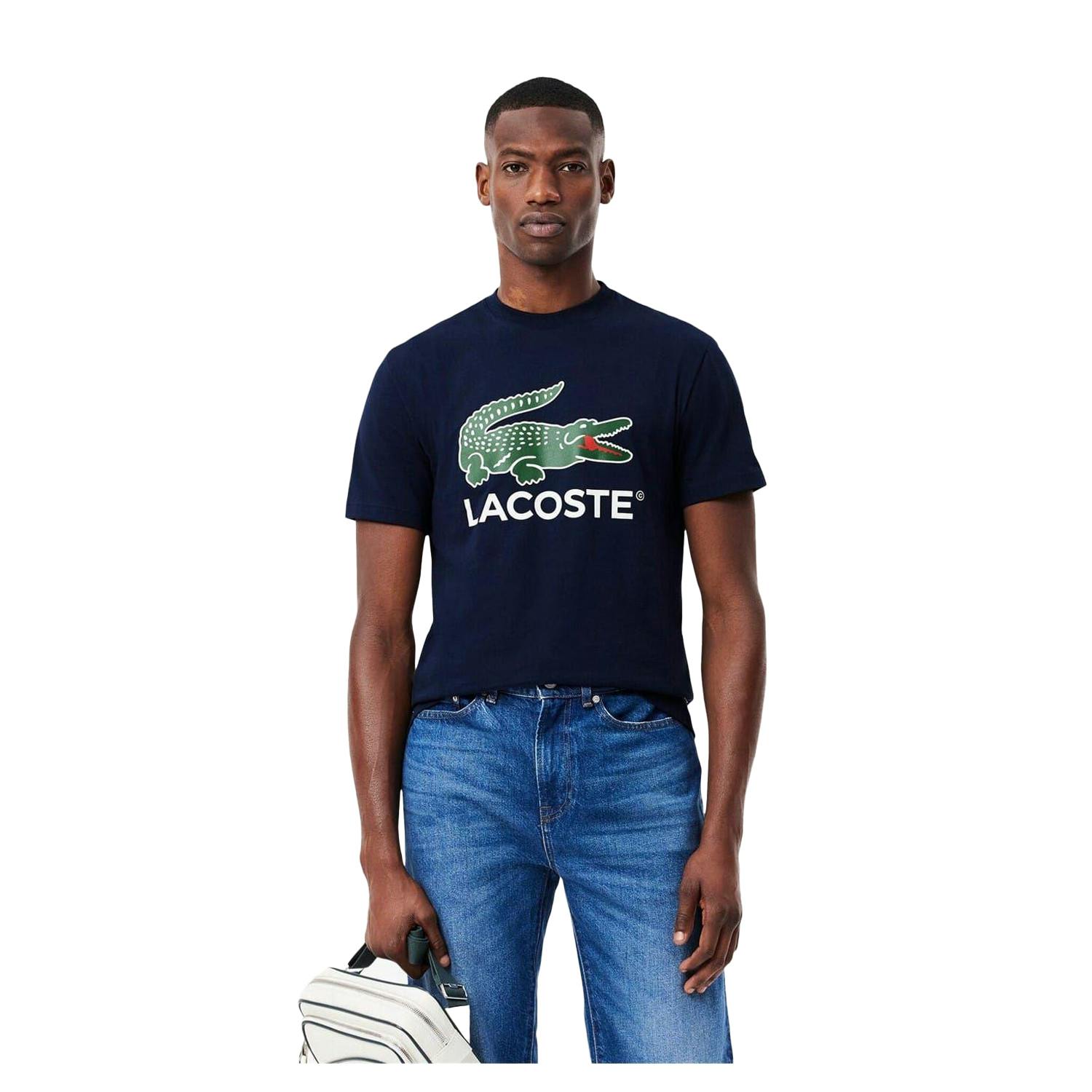 Lacoste Men's Crocodile Print Regular T-Shirt - Navy - S - Navy - 100% Cotton