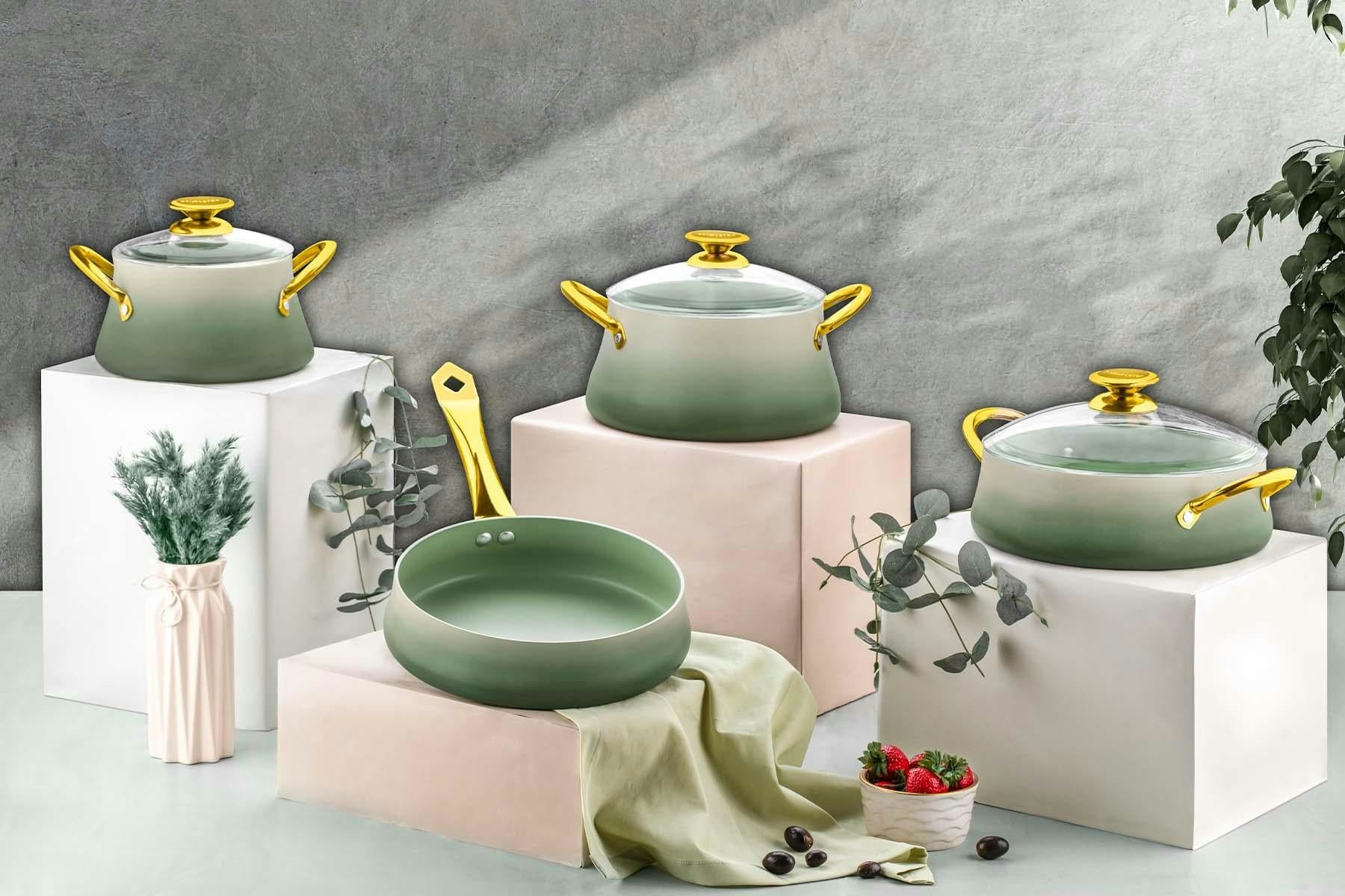 Rackhams Green Dora Collection 7-Piece Non-Stick Granite Cookware Set (Green)