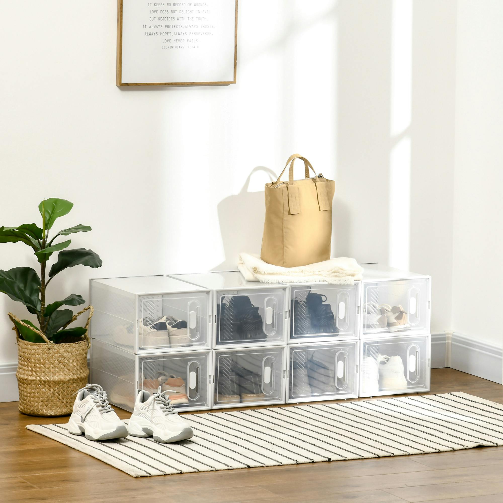 Homcom Stackable Clear Plastic Shoe Storage Box For Uk/Eu Size 8.5/43 - Clear - 8 - 25Cm X 35Cm X 19Cm