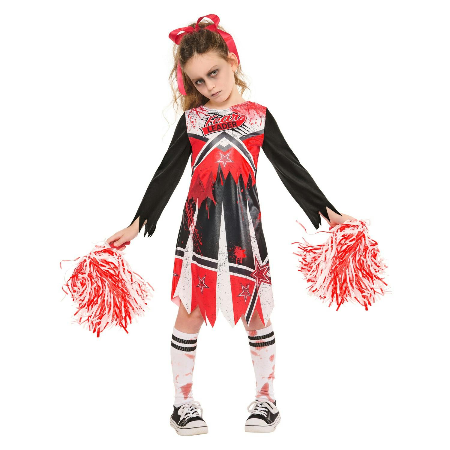 Bristol Novelty Girls Black/Red/White Zombie Cheerleader Costume - 9-10 Years