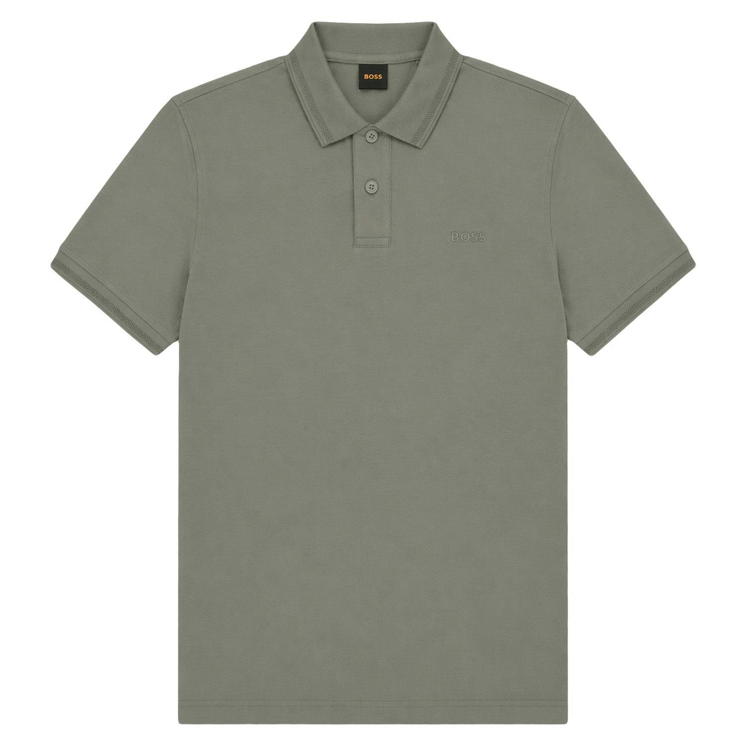 Boss Grey/Green Pe Interlock Relaxed Fit Polo - Medium