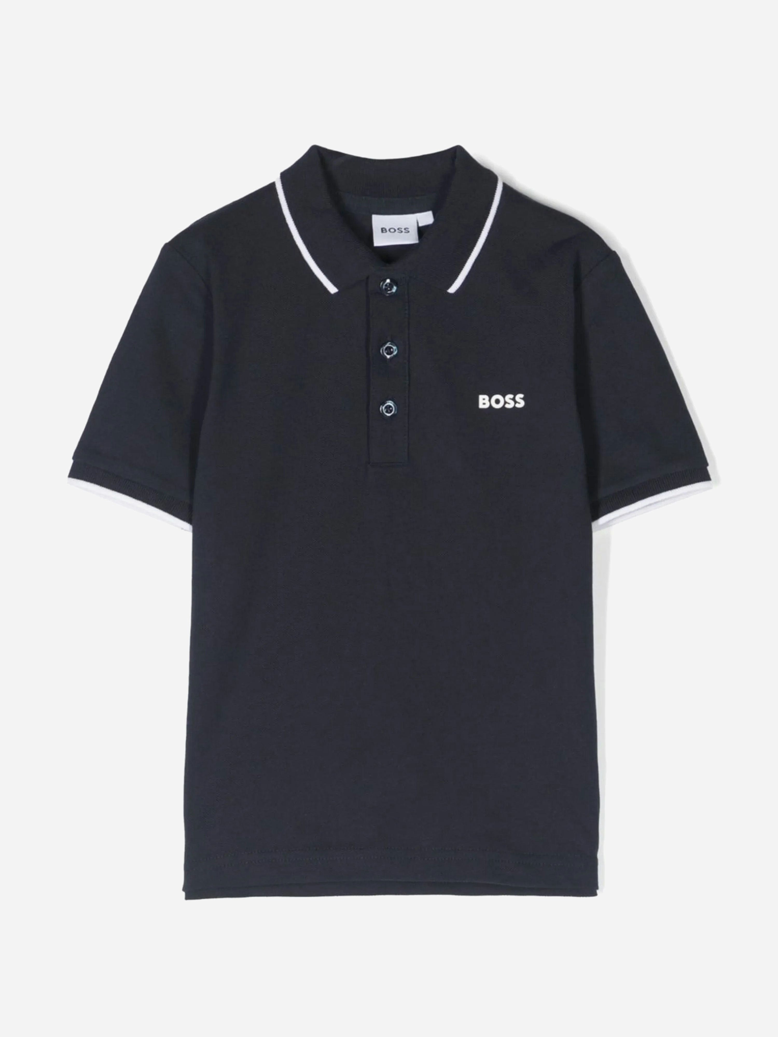 Boss Boys Blue Logo Print Polo Shirt In Navy - 4 Yrs