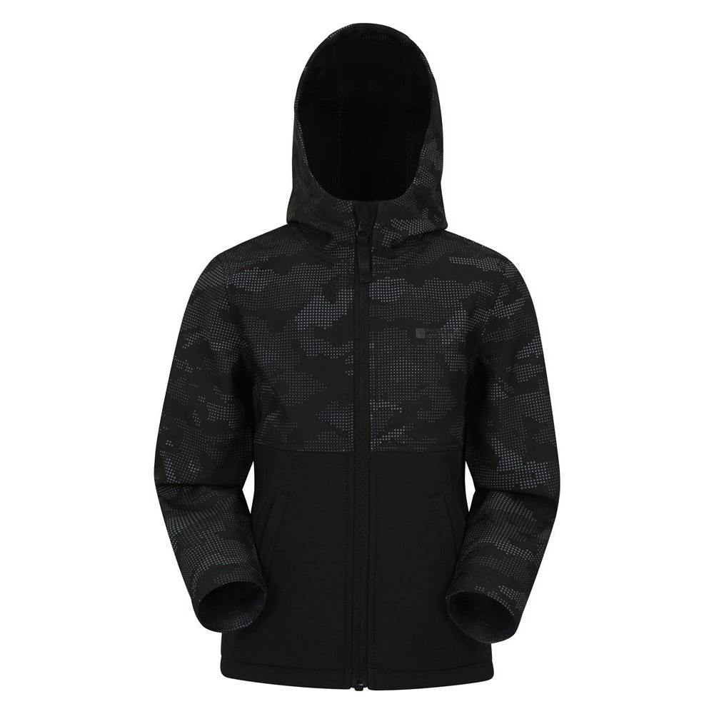 Mountain Warehouse Black Childrens/Kids Exodus Camo Soft Shell Jacket - 5-6 Years - 94% Polyester/6% Elastane