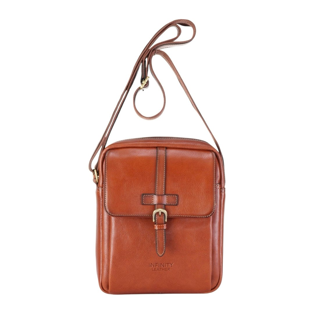 Infinity Leather Ashby - Genuine Leather Crossbody Small Messenger Bag - Tan