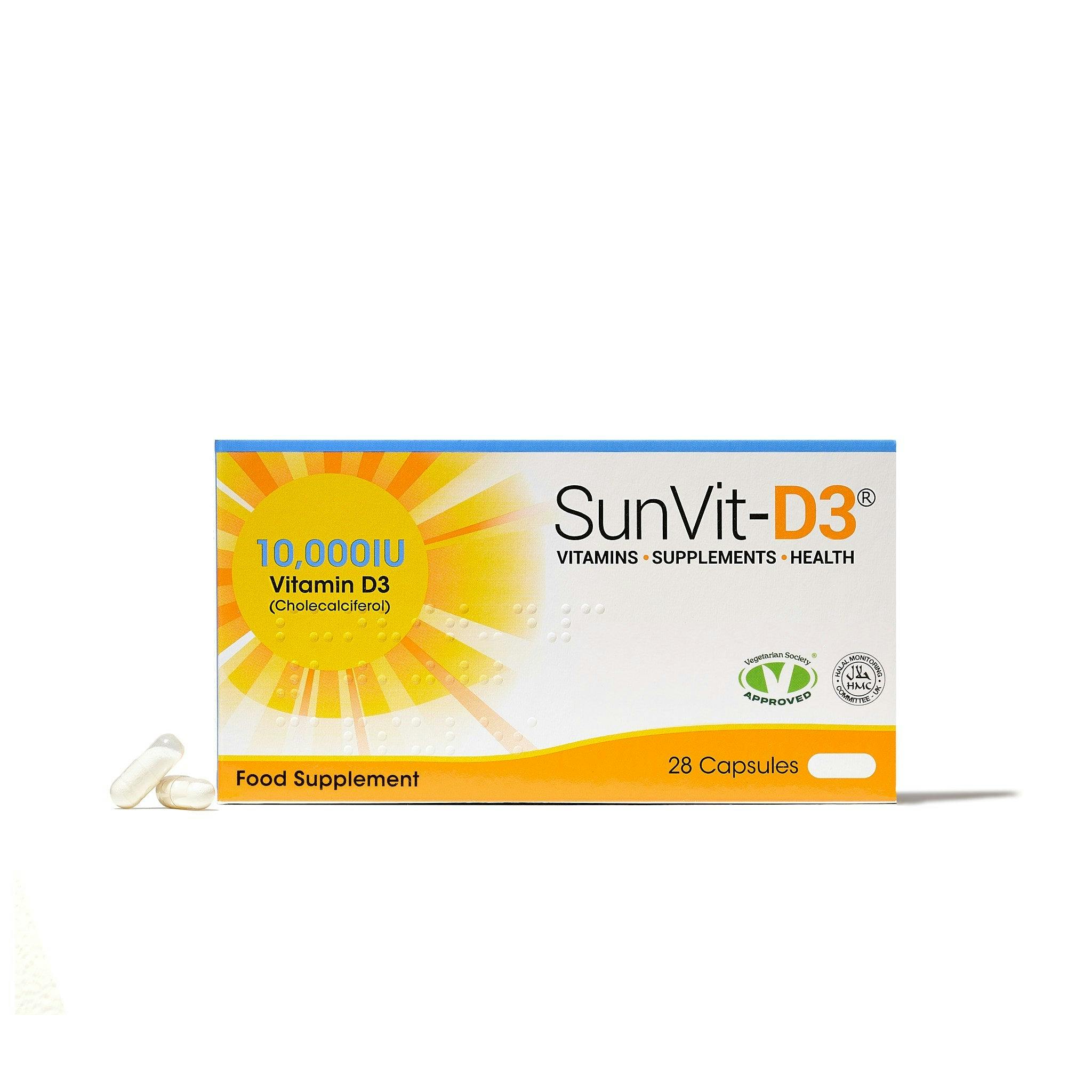 Sunvit-D3 10,000Iu (250Μg) 28, High Strength Weekly, Vitamin D3 Capsules For Adults