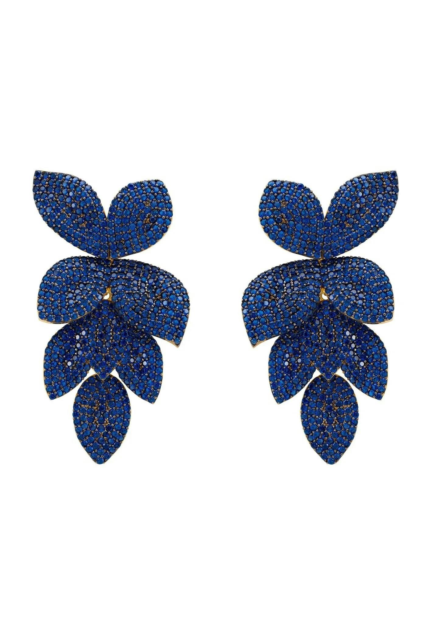 Latelita Gold Petal Cascading Flower Earrings Sapphire Cz