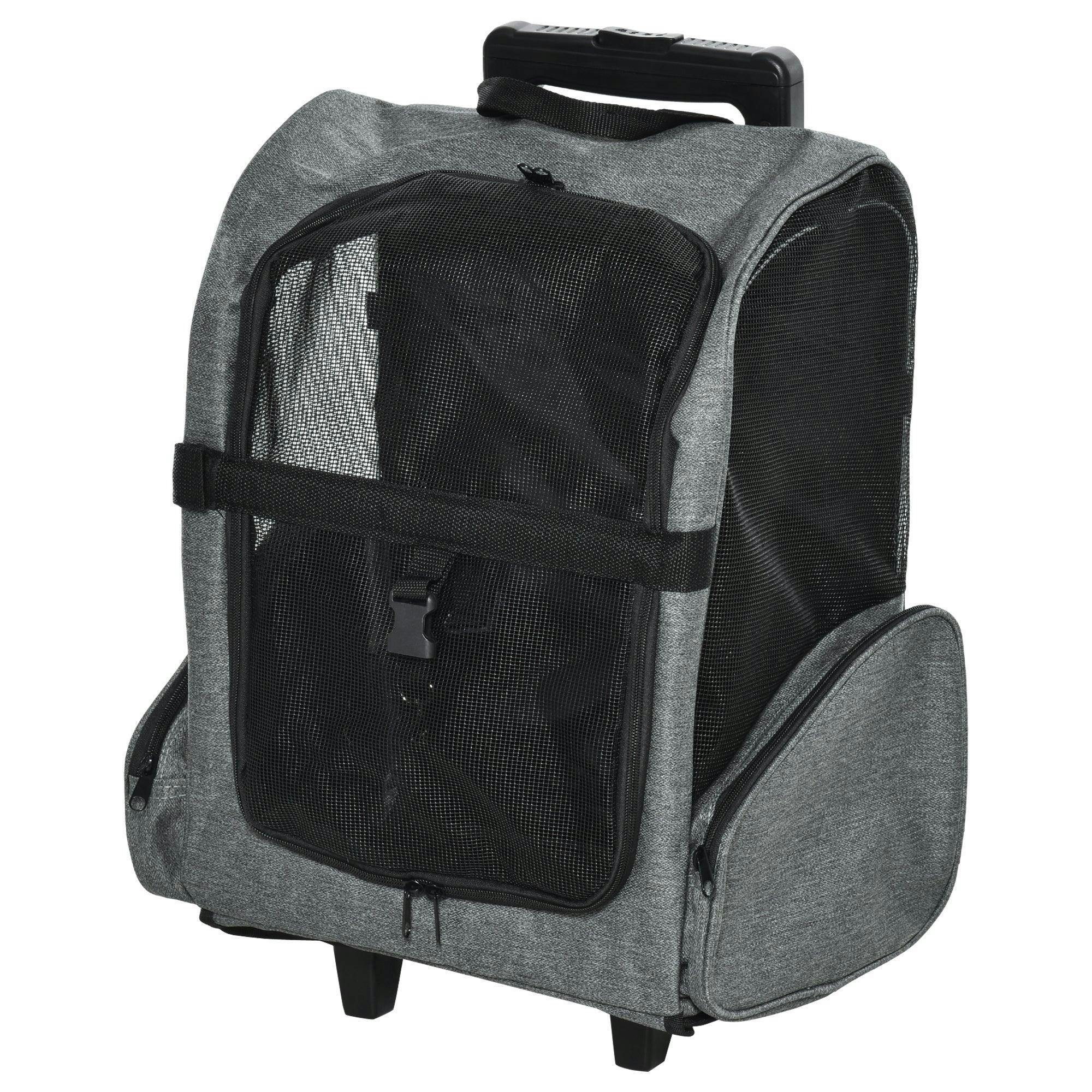 Pawhut Unisex Grey Pet Travel Backpack Bag Cat Puppy Dog Carrier W/ Trolley And Handle In - Image 7