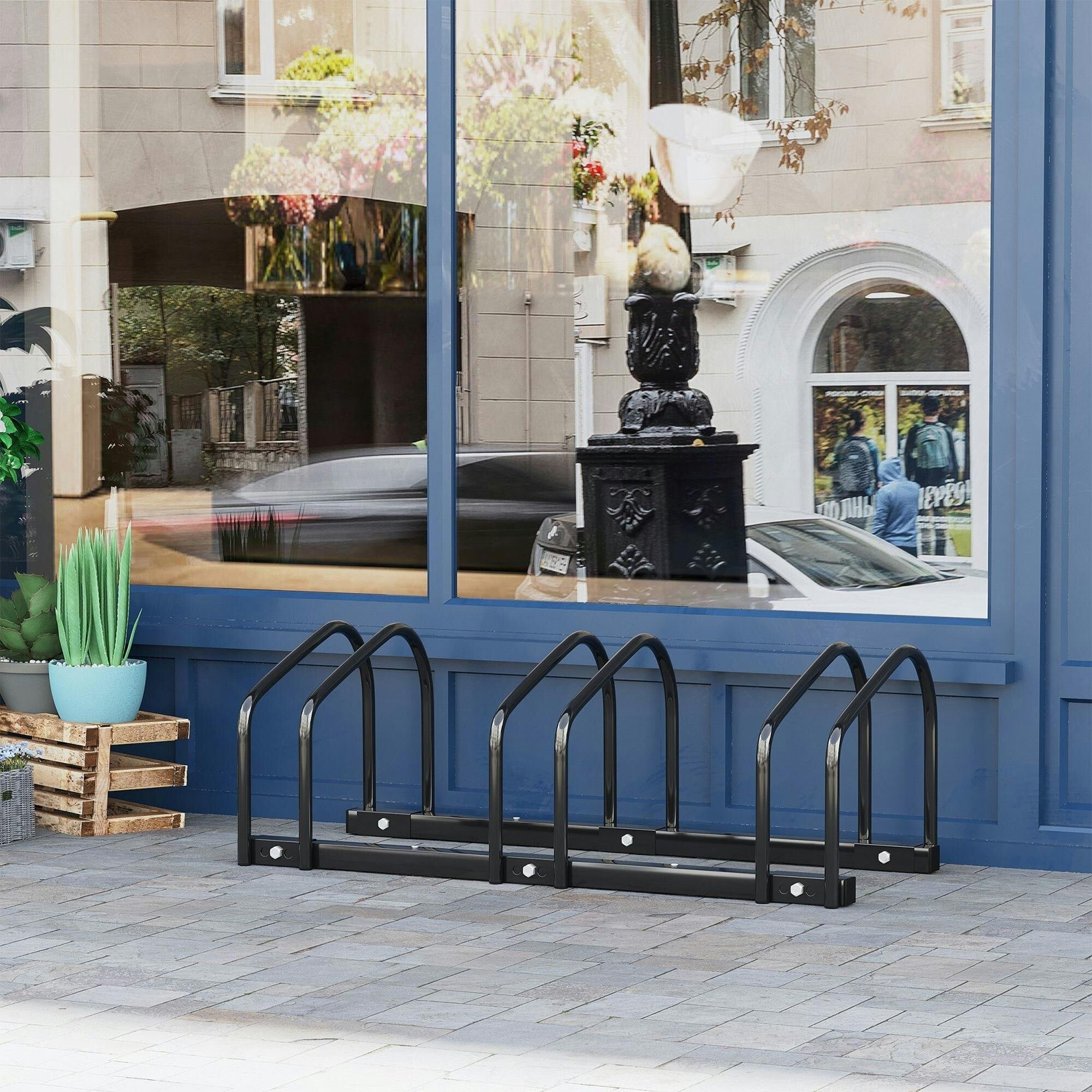 3 Bike Parking Rack Bicycle Storage Stand Lock Holder Black - Image 3