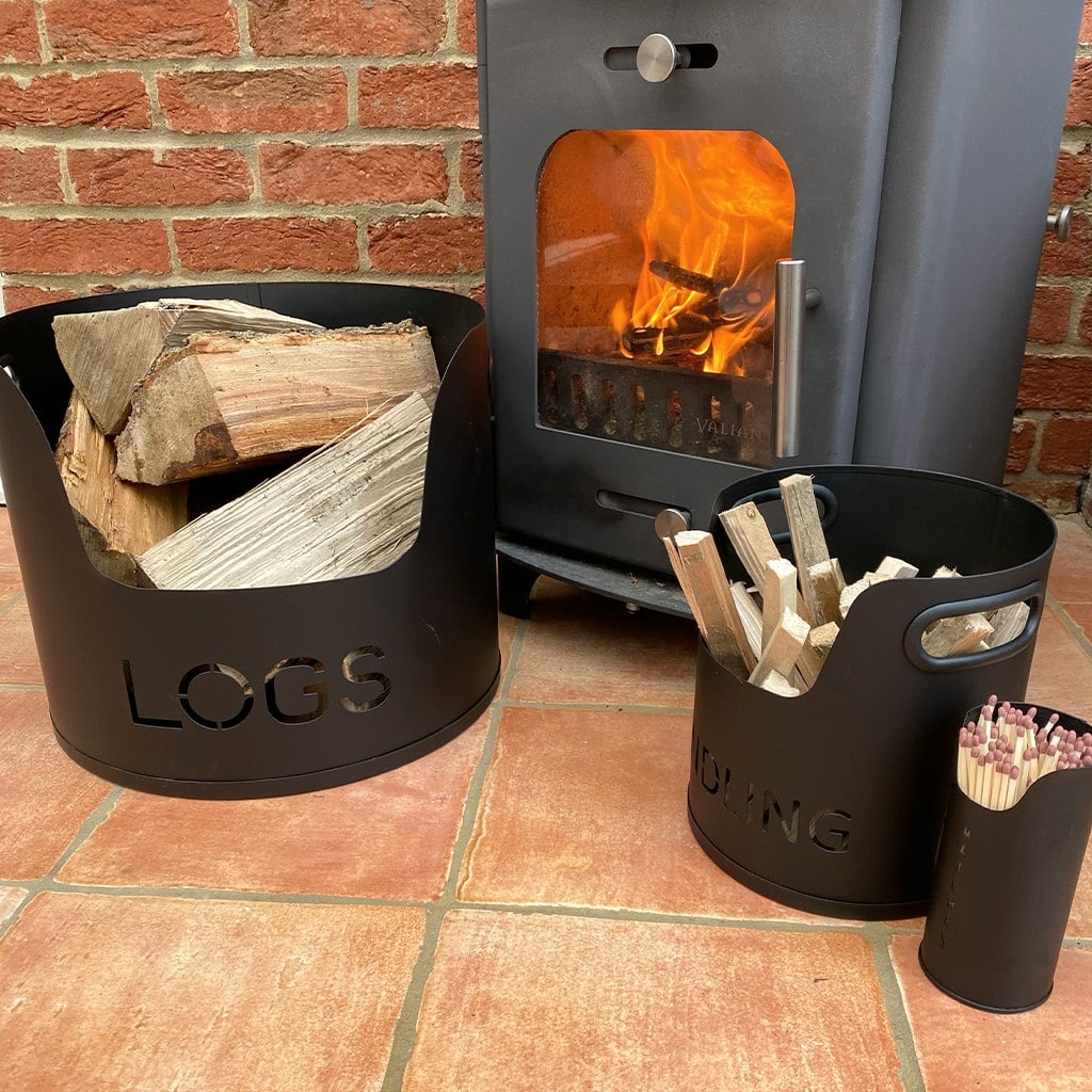 Valiant Black Fireside Log Storage Set