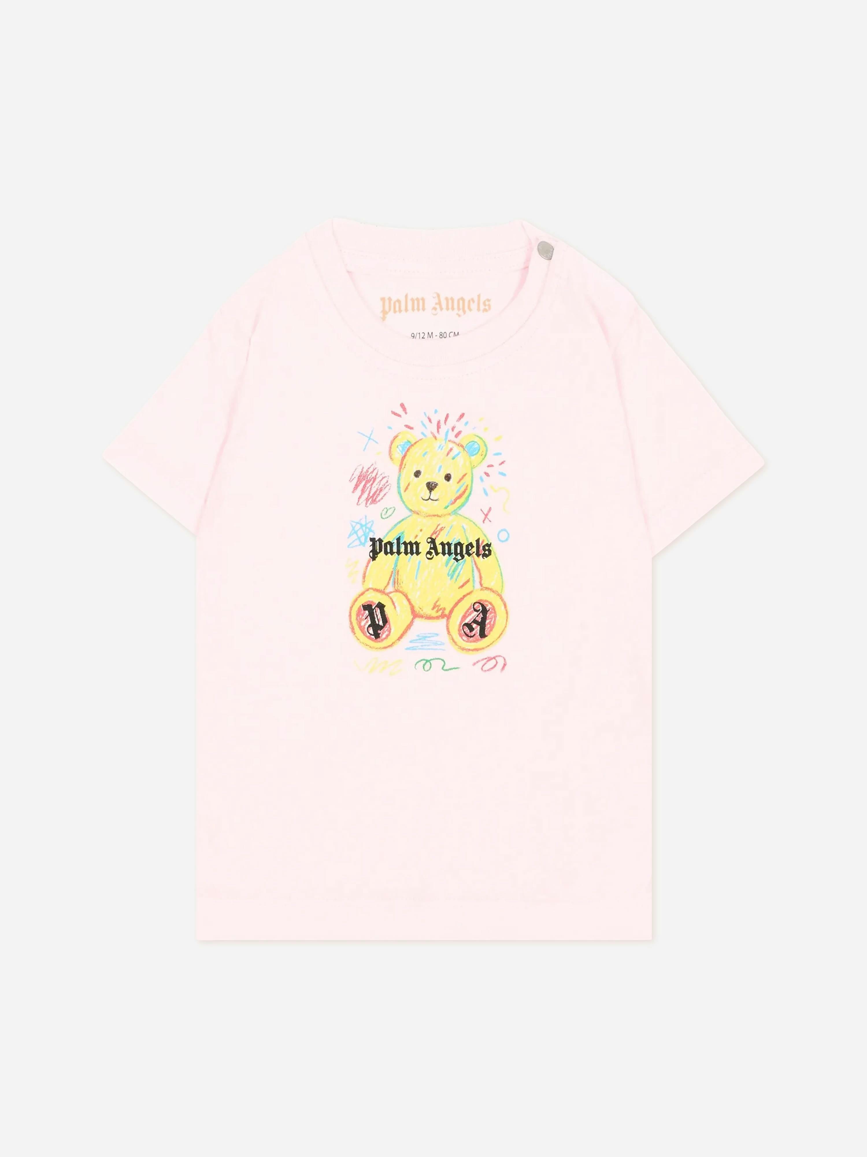 Palm Angels Women's Pink Baby Girls Drawing Teddy Jersey T-Shirt In - 24 Months