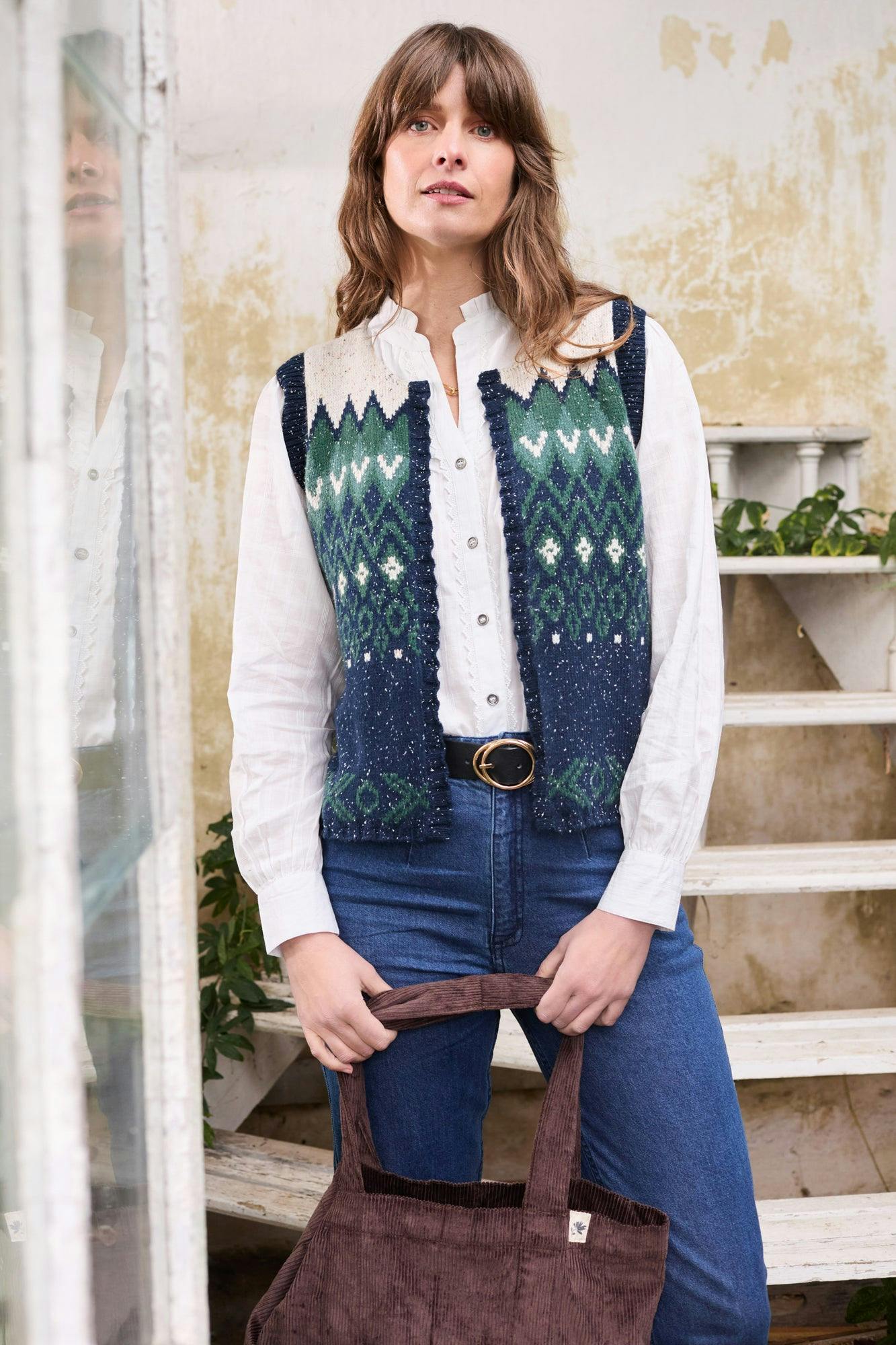 Lily & Me Green Suvi Fair Isle Knitted Waistcoat Pine - 18 - Pine
