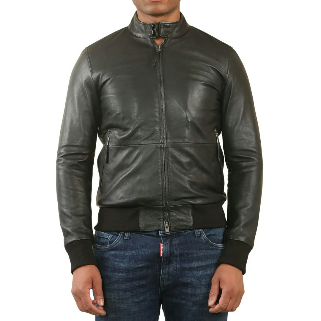 Infinity Leather Men's Black Retro Real Leather Bomber Jacket - 5XL