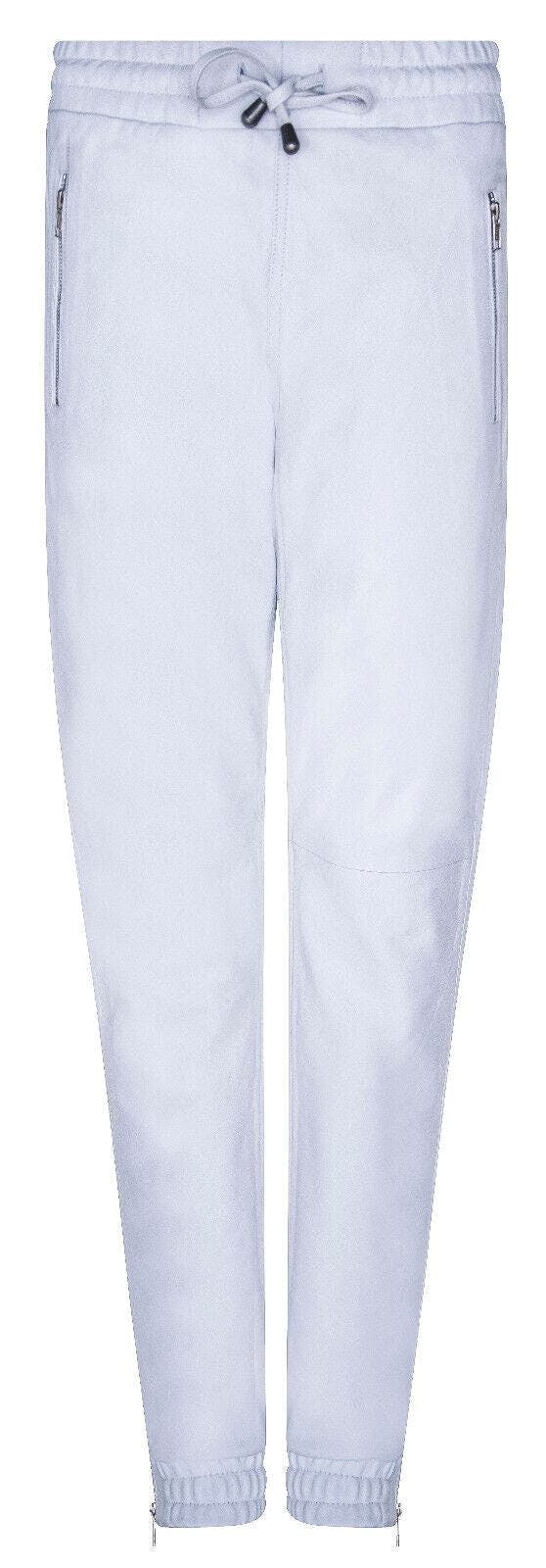 Infinity Leather Women's White Real Nappa Leather Trousers Joggers - 8