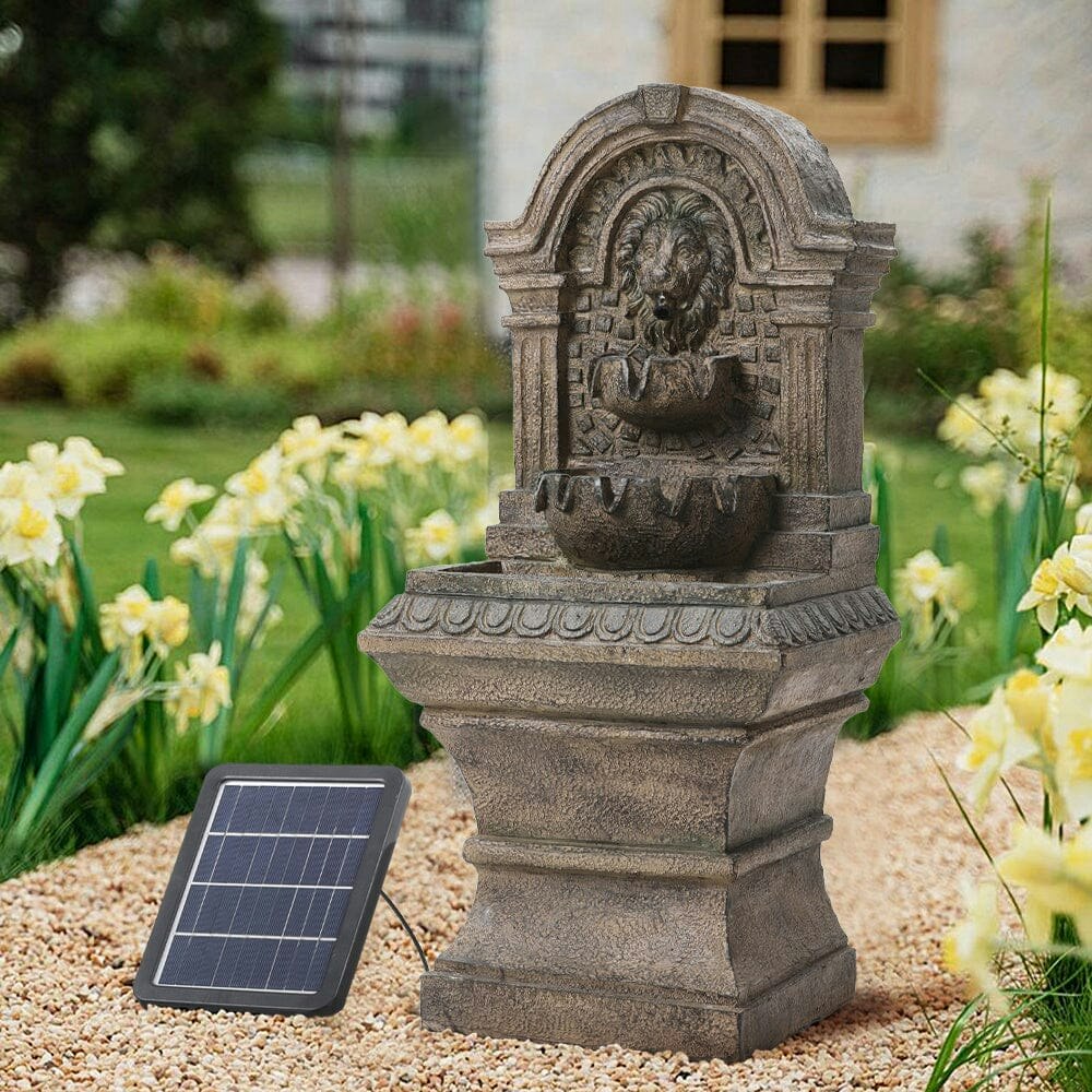 Living And Home White Outdoor Fountain Solar-Powered Water Rockery Decor
