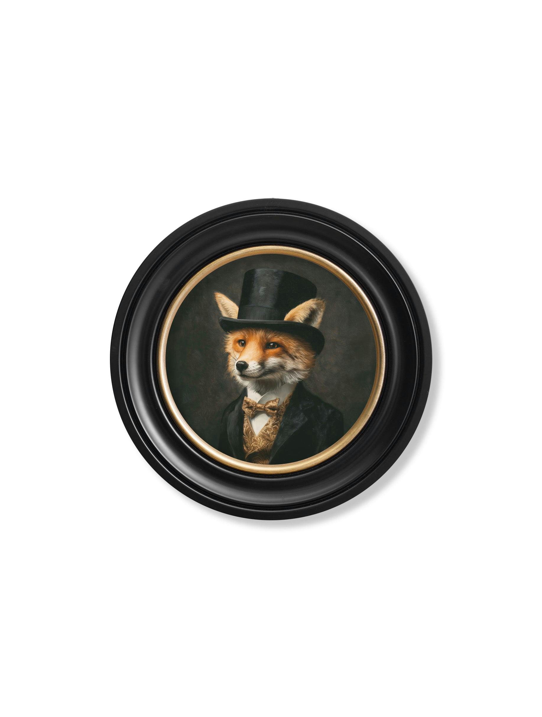 Rackhams Black/Gold Count Foxalot - Gentleman Fox Oxford Round Frame - 44 X 44Cm