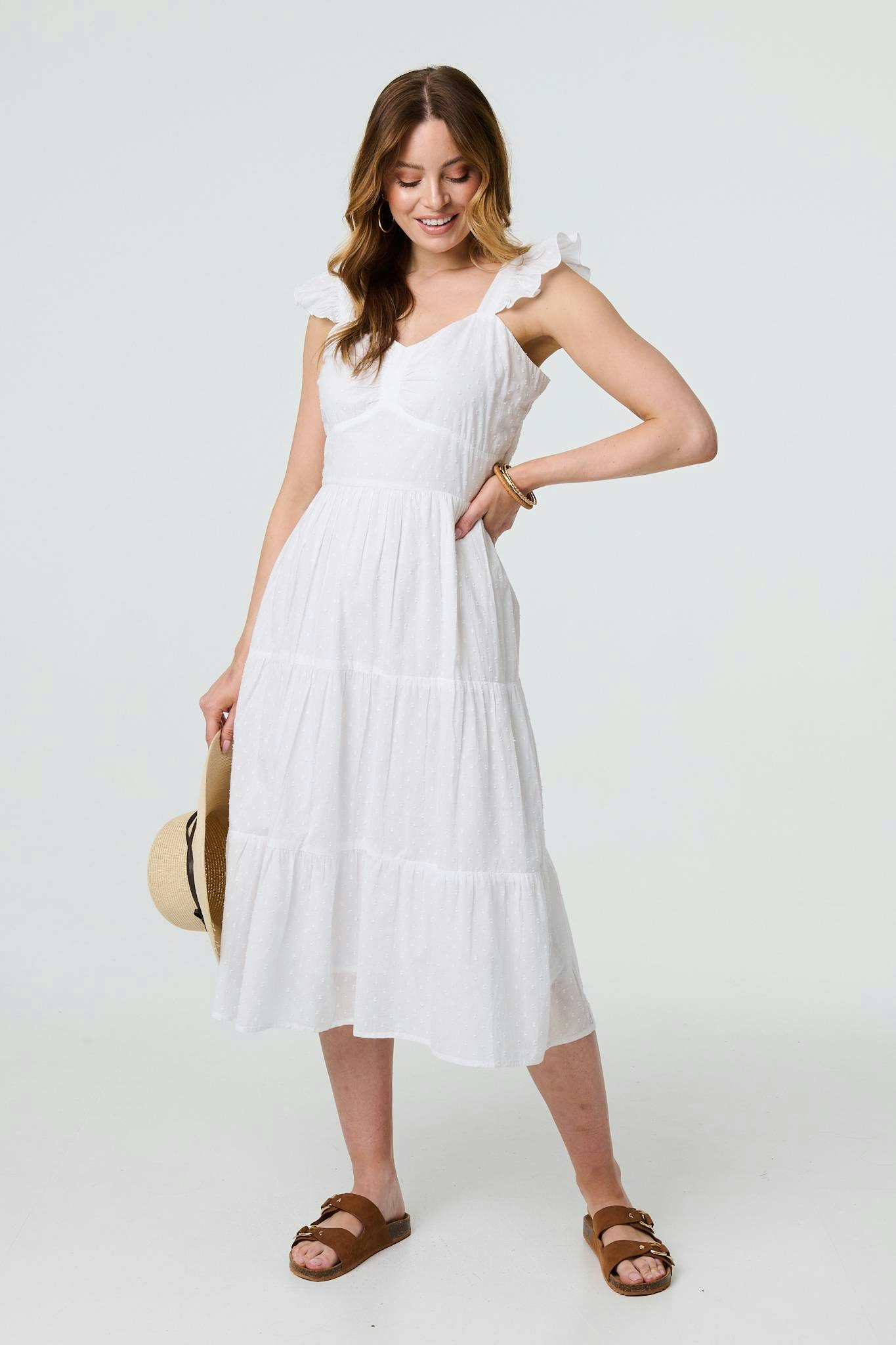 Izabel London White Broderie Anglaise Frill Strap Maxi Dress - Xl