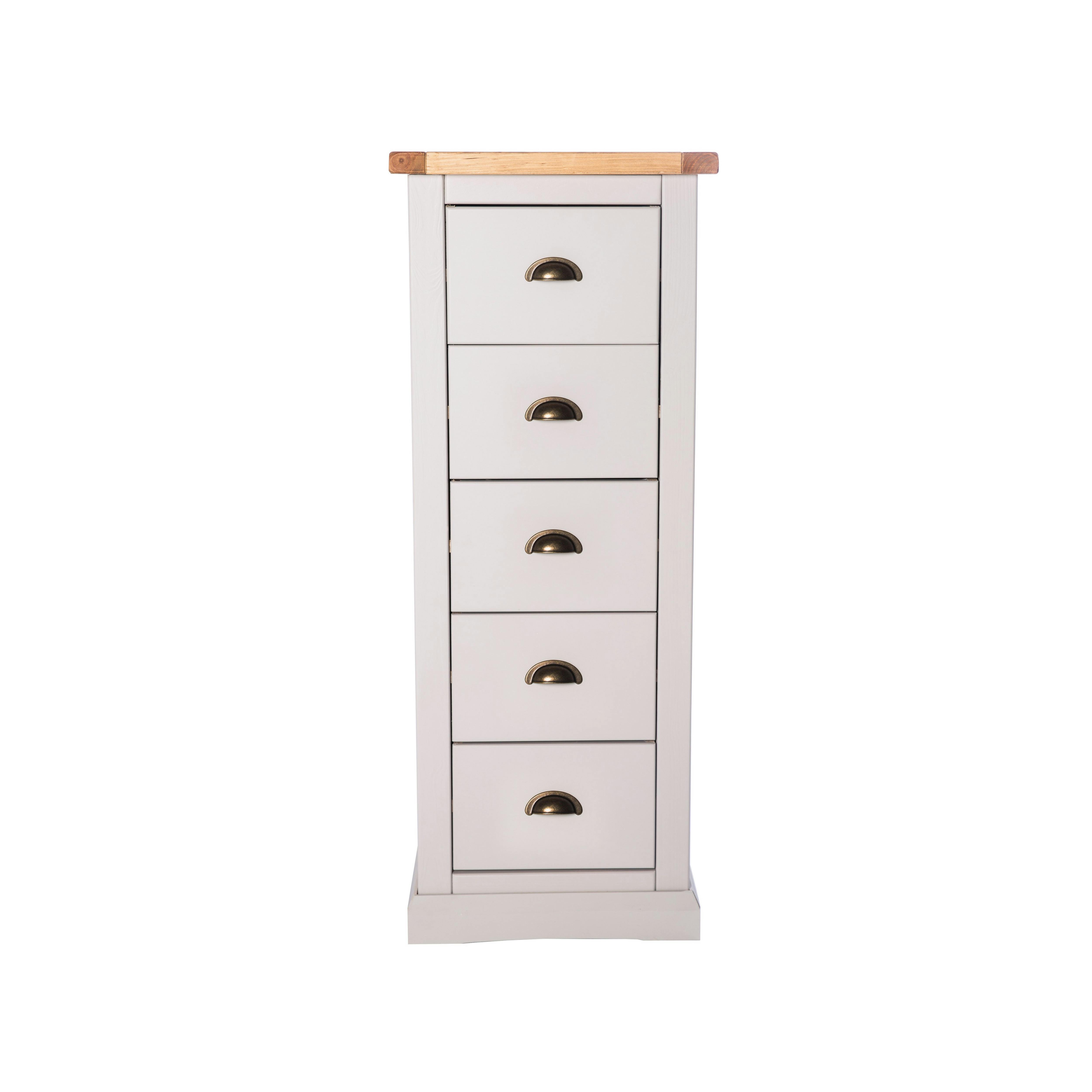 Cabinet Bits Light/Grey Loreo 5 Drawer Narrow Chest Of Drawers Brass Cup Handle